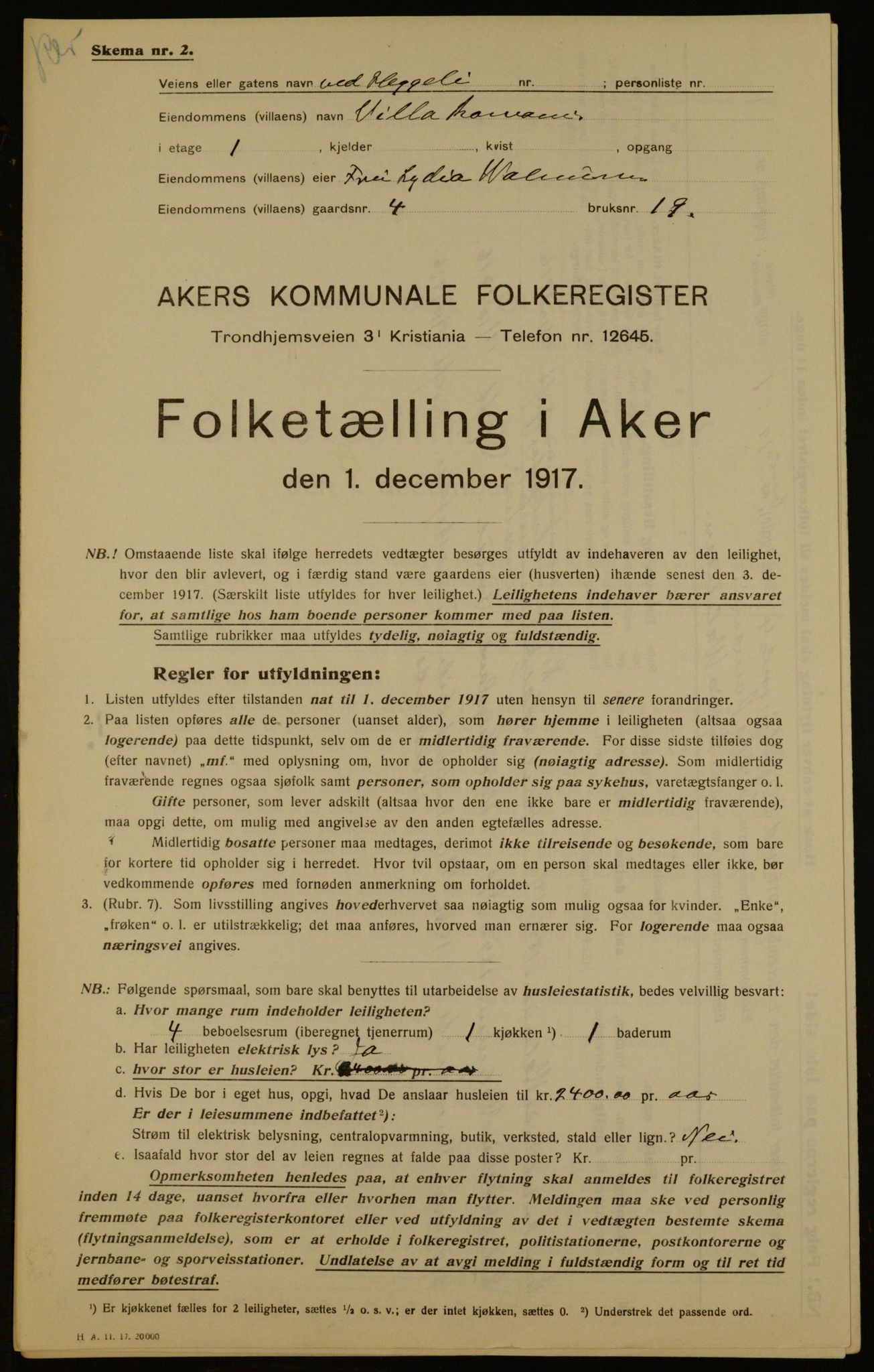 OBA, Municipal Census 1917 for Aker, 1917, p. 37