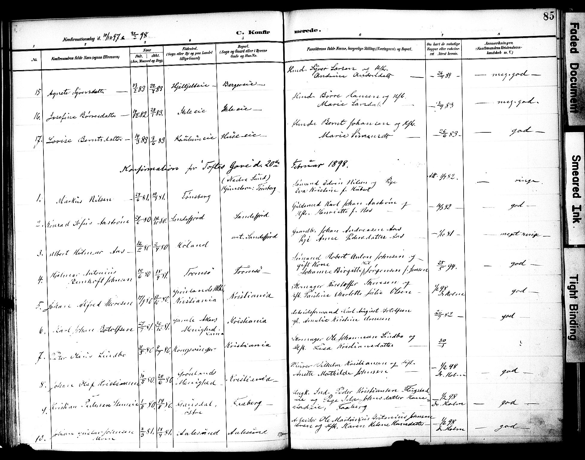 Nes prestekontor, Hedmark, AV/SAH-PREST-020/K/Ka/L0010: Parish register (official) no. 10, 1887-1905, p. 85