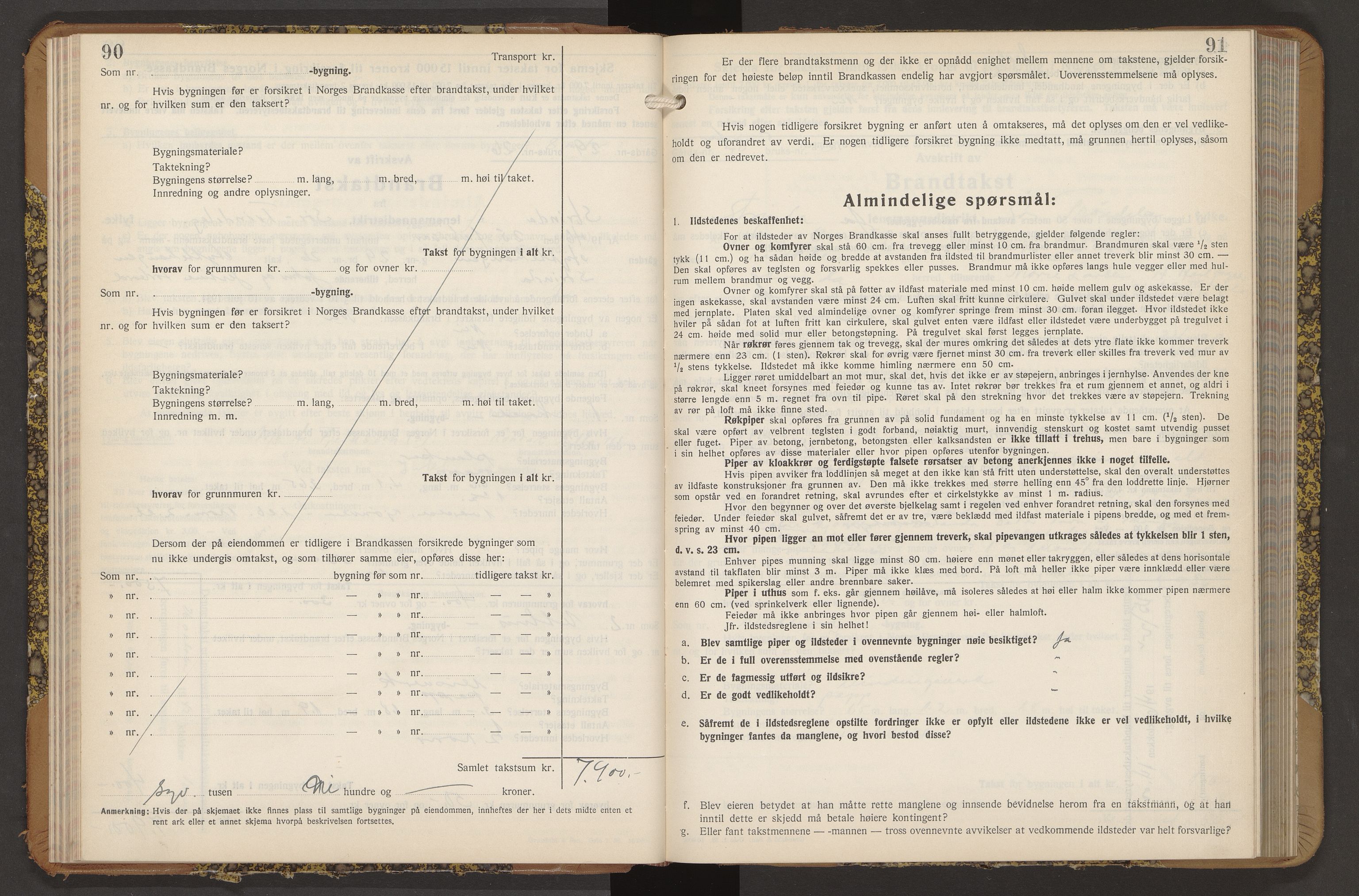 Norges Brannkasse Strinda, AV/SAT-A-5516/Fb/L0009: Branntakstprotokoll, 1940-1946, p. 90-91