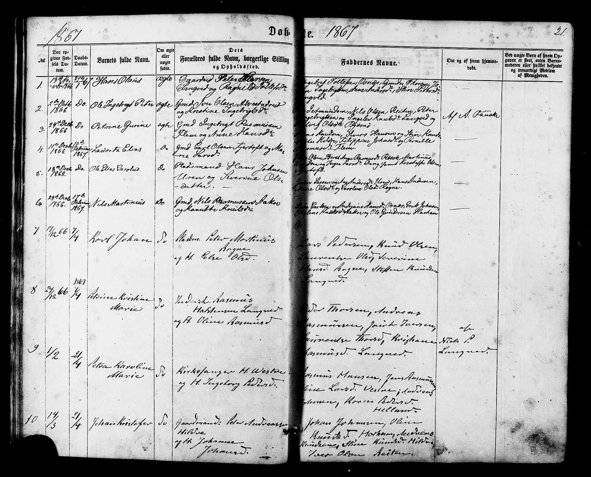 Ministerialprotokoller, klokkerbøker og fødselsregistre - Møre og Romsdal, AV/SAT-A-1454/536/L0498: Parish register (official) no. 536A07, 1862-1875, p. 21