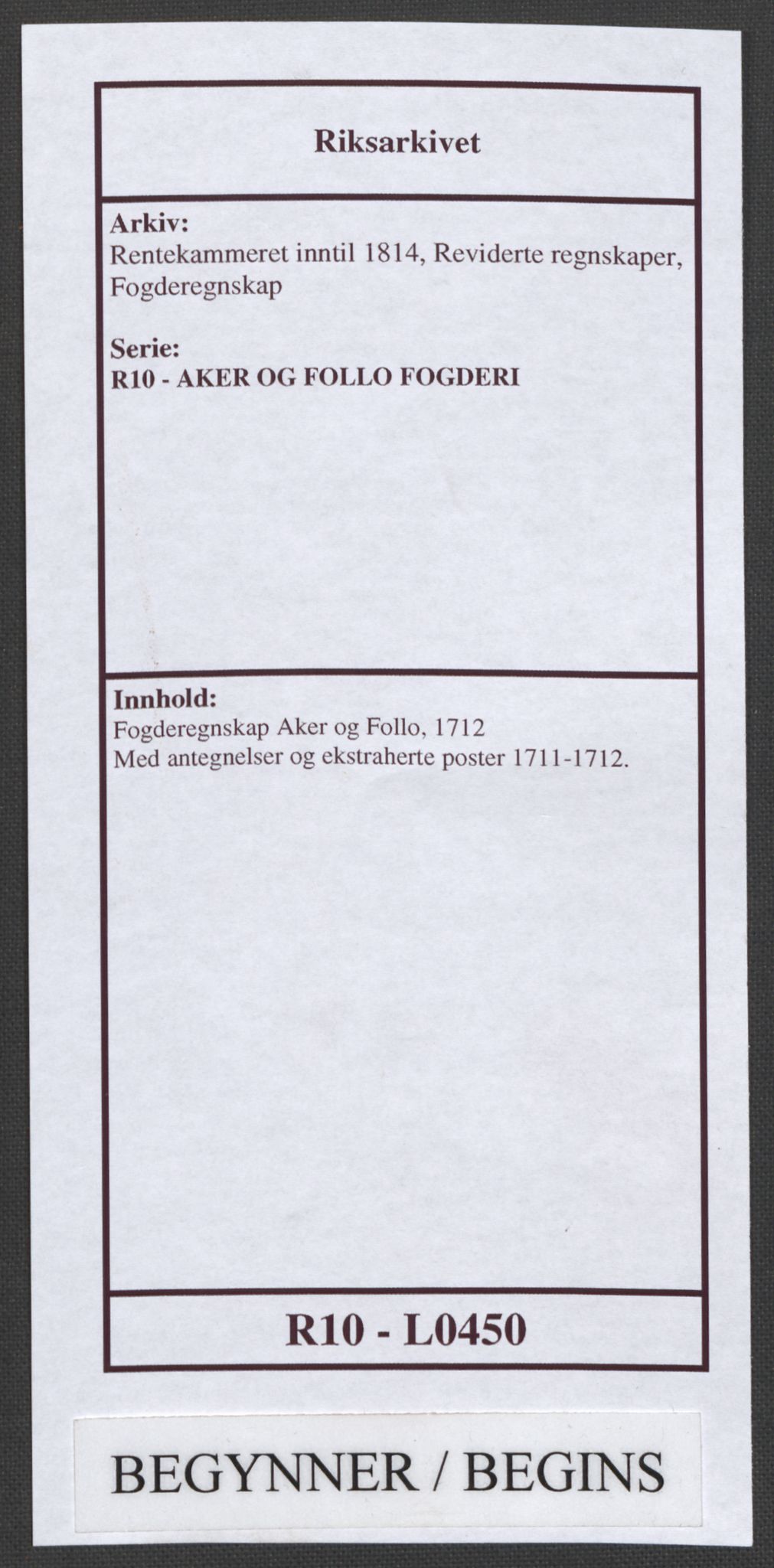 Rentekammeret inntil 1814, Reviderte regnskaper, Fogderegnskap, RA/EA-4092/R10/L0450: Fogderegnskap Aker og Follo, 1712, p. 1