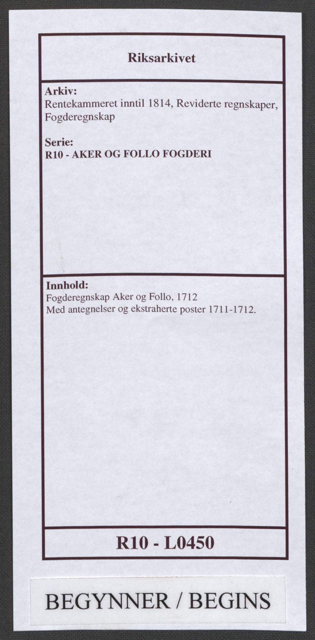 Rentekammeret inntil 1814, Reviderte regnskaper, Fogderegnskap, AV/RA-EA-4092/R10/L0450: Fogderegnskap Aker og Follo, 1712, p. 1