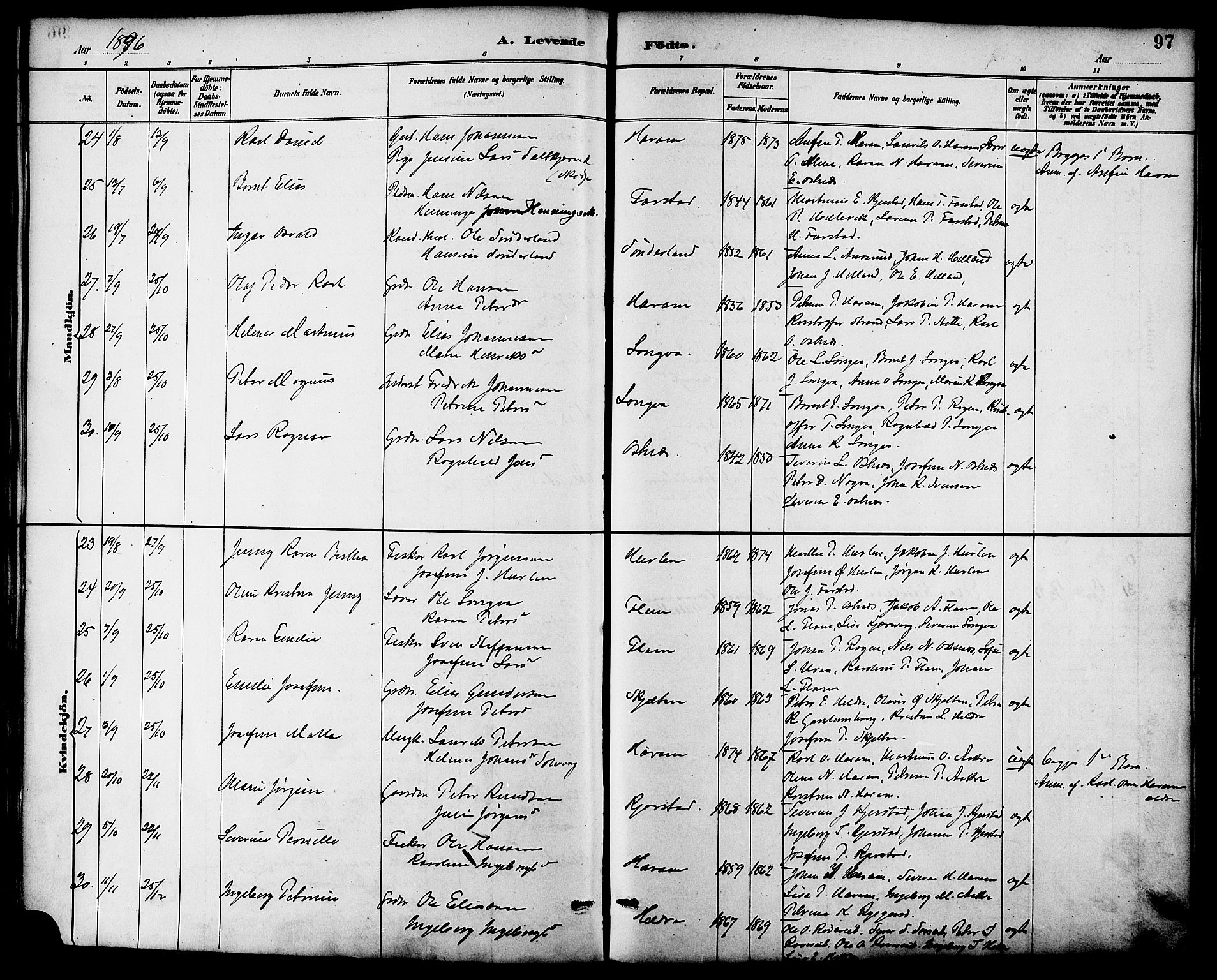 Ministerialprotokoller, klokkerbøker og fødselsregistre - Møre og Romsdal, SAT/A-1454/536/L0501: Parish register (official) no. 536A10, 1884-1896, p. 97