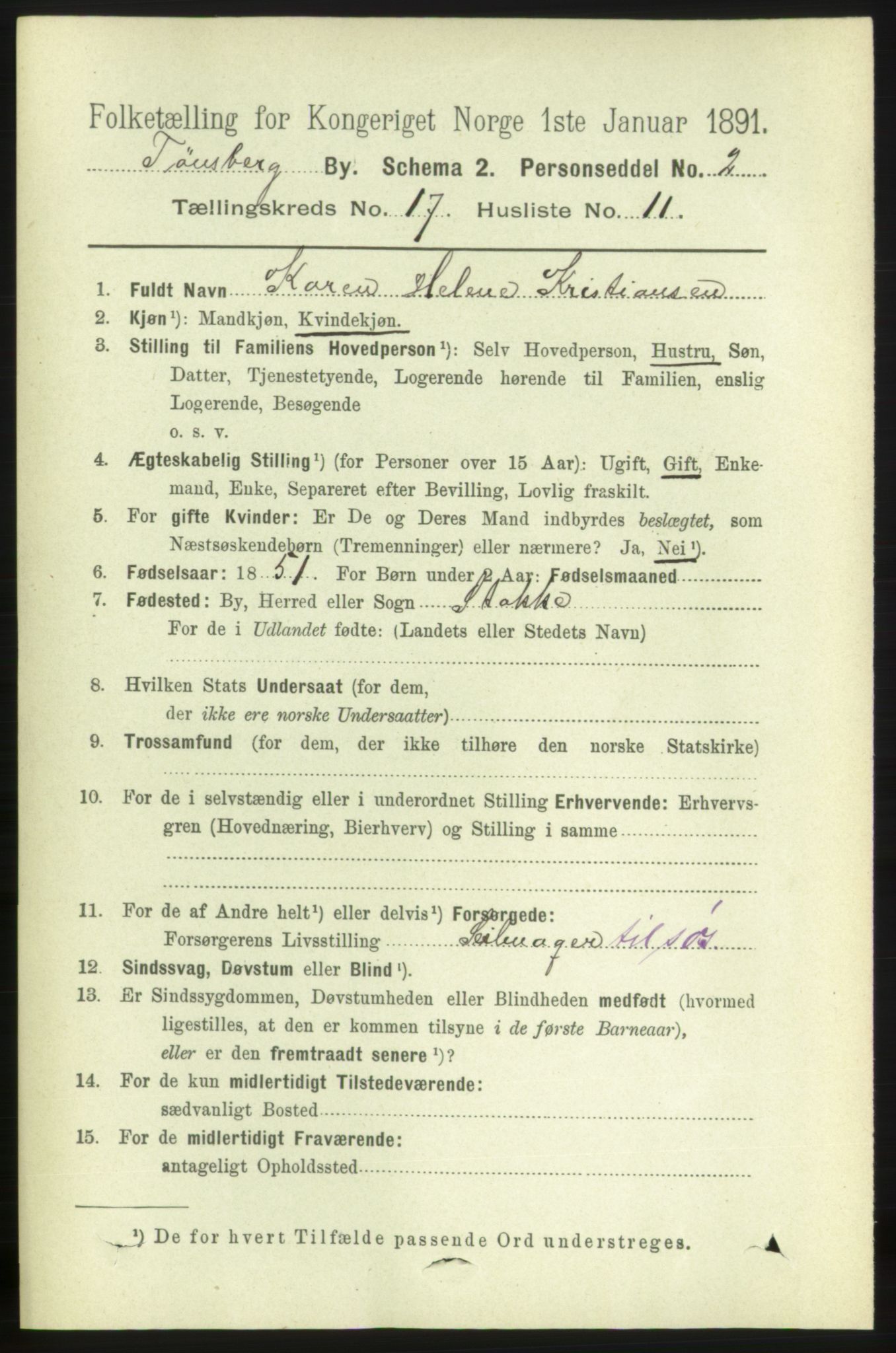 RA, 1891 census for 0705 Tønsberg, 1891, p. 5091