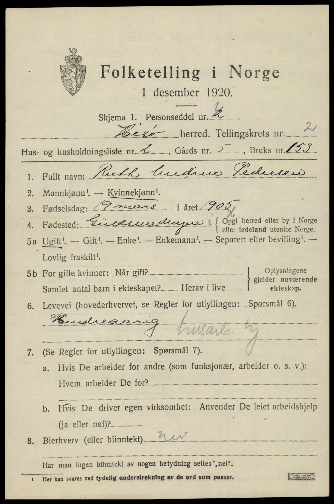SAK, 1920 census for Hisøy, 1920, p. 2410