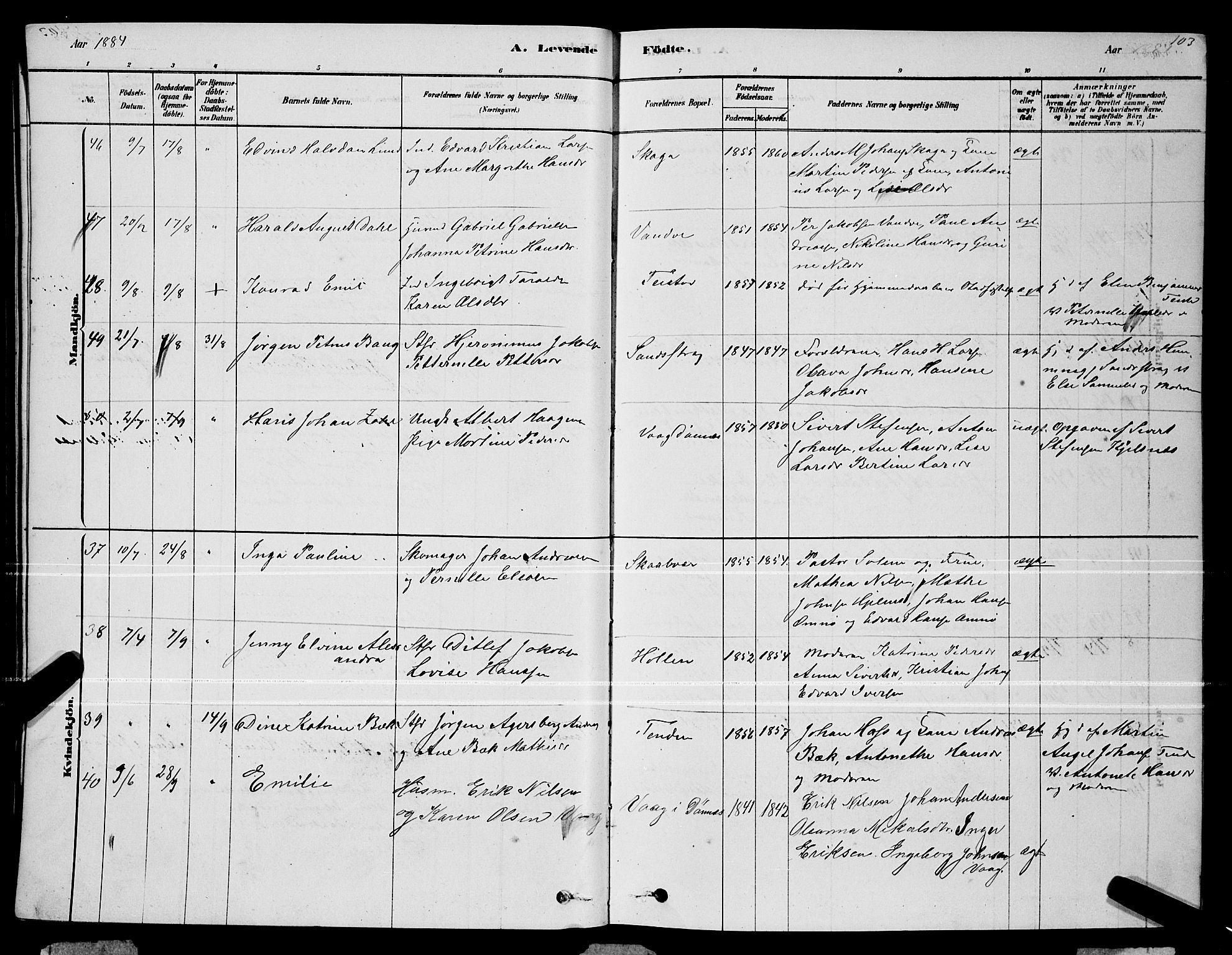 Ministerialprotokoller, klokkerbøker og fødselsregistre - Nordland, AV/SAT-A-1459/834/L0513: Parish register (copy) no. 834C04, 1877-1892, p. 103