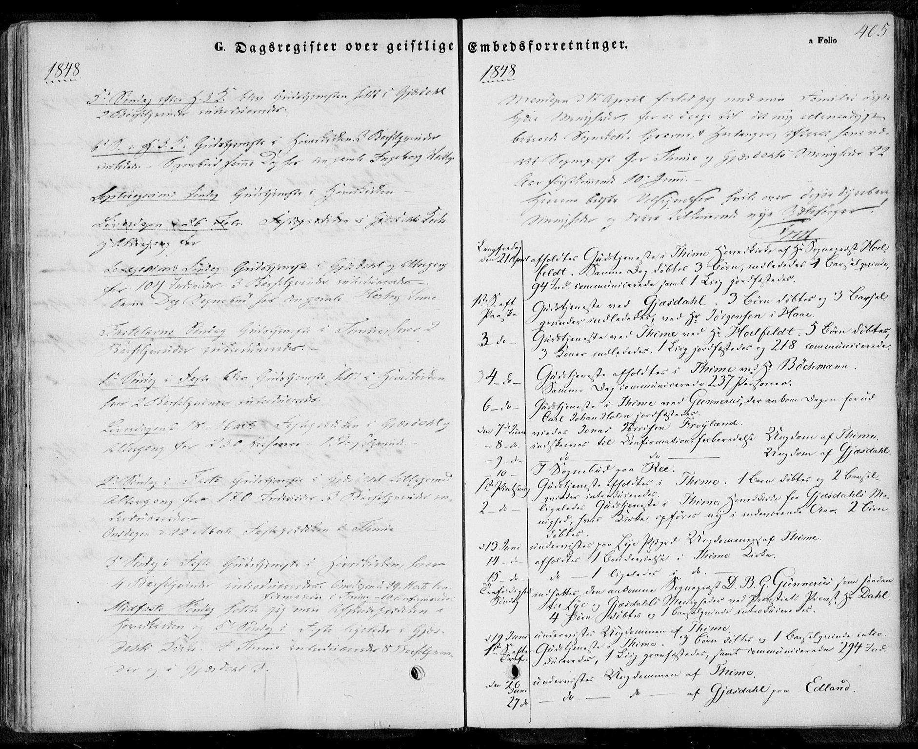 Lye sokneprestkontor, AV/SAST-A-101794/001/30BA/L0006: Parish register (official) no. A 5.2, 1842-1855, p. 405