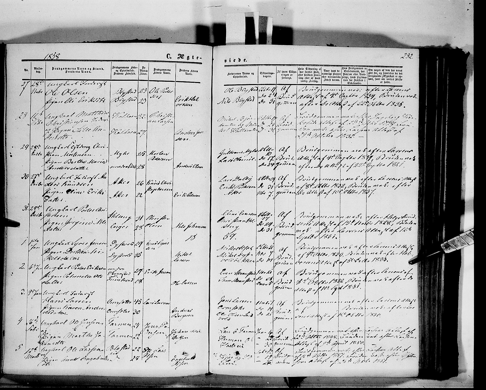 Vang prestekontor, Hedmark, SAH/PREST-008/H/Ha/Haa/L0012: Parish register (official) no. 12, 1855-1870, p. 232