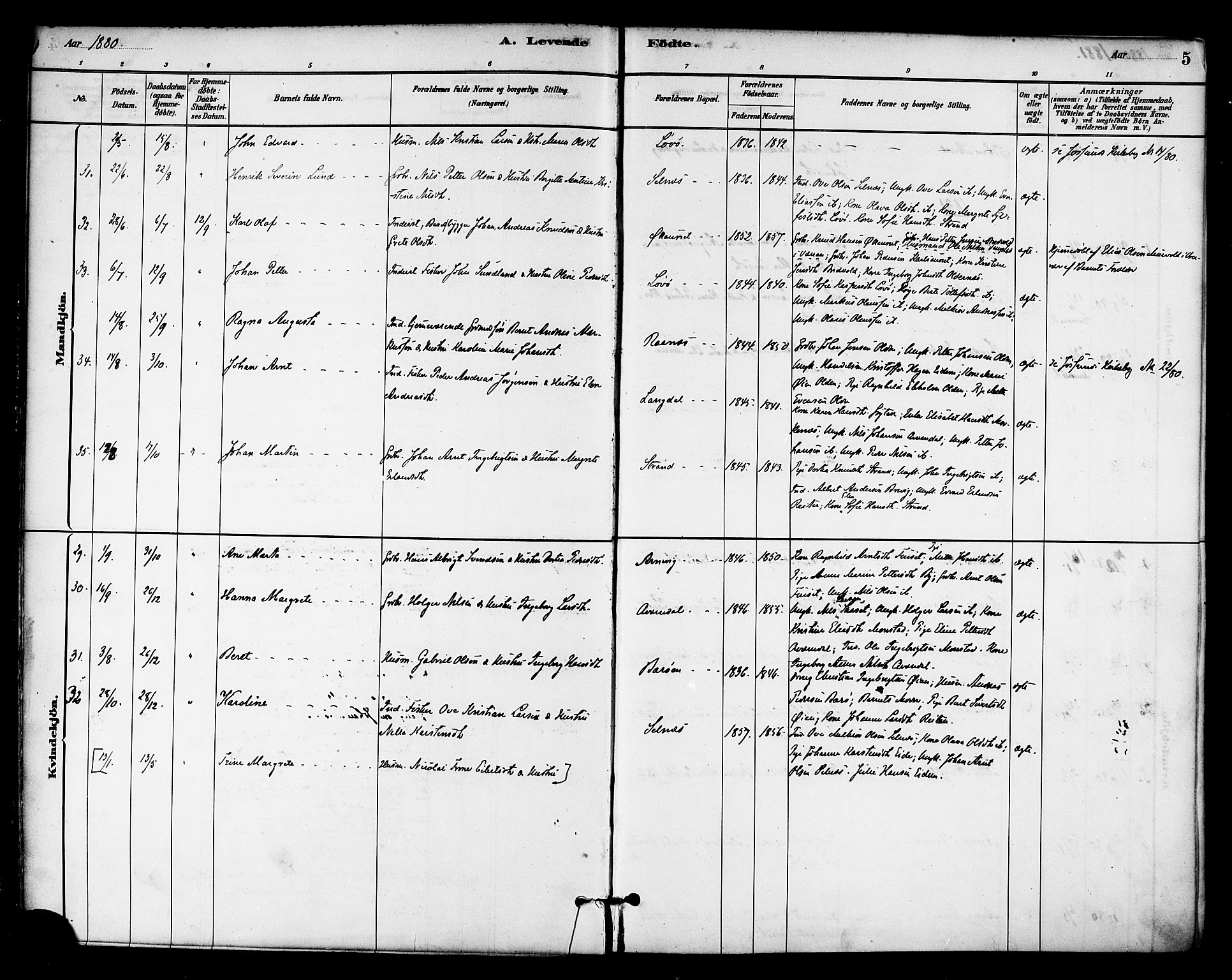 Ministerialprotokoller, klokkerbøker og fødselsregistre - Sør-Trøndelag, SAT/A-1456/655/L0680: Parish register (official) no. 655A09, 1880-1894, p. 5