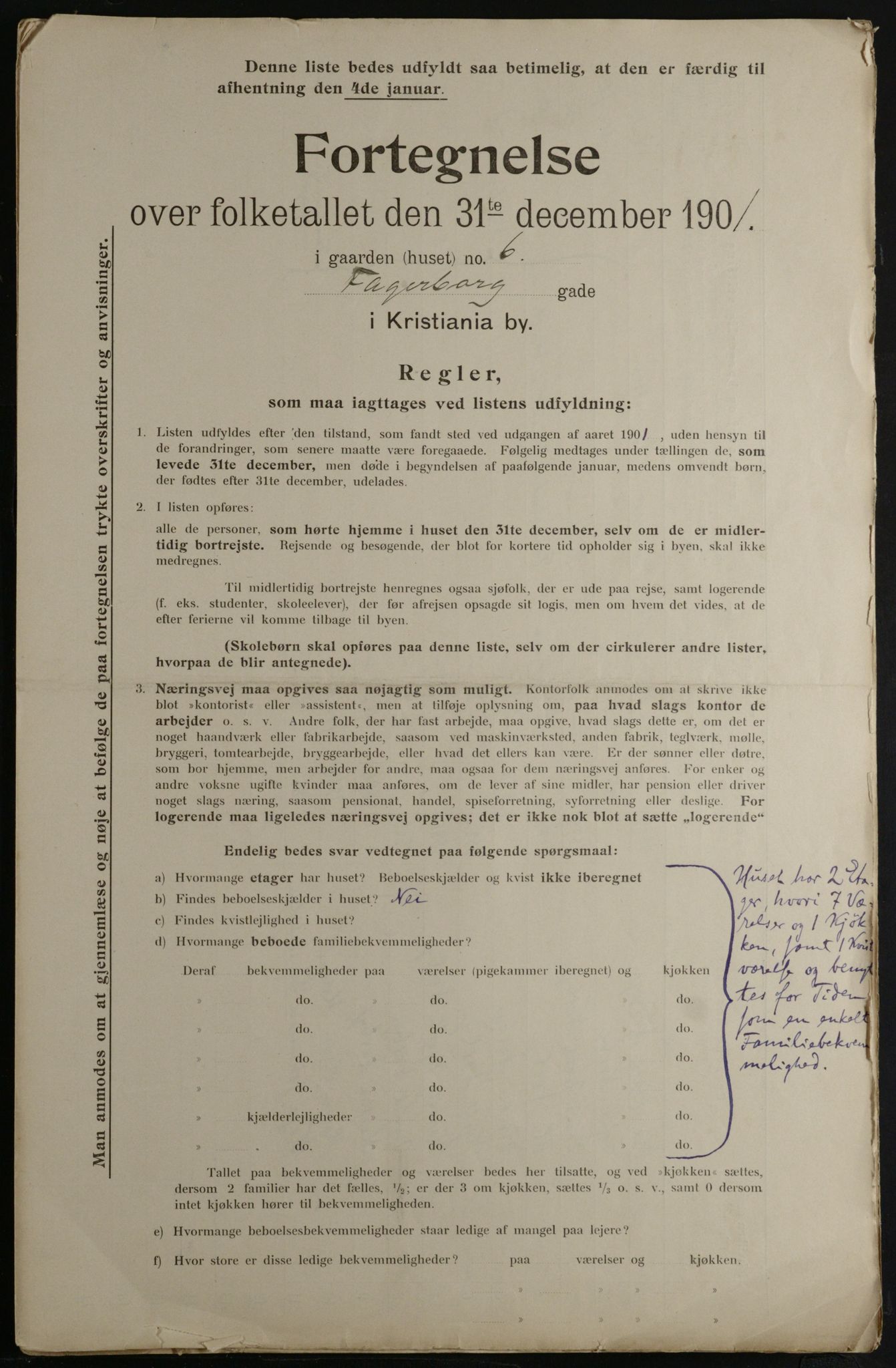 OBA, Municipal Census 1901 for Kristiania, 1901, p. 3709