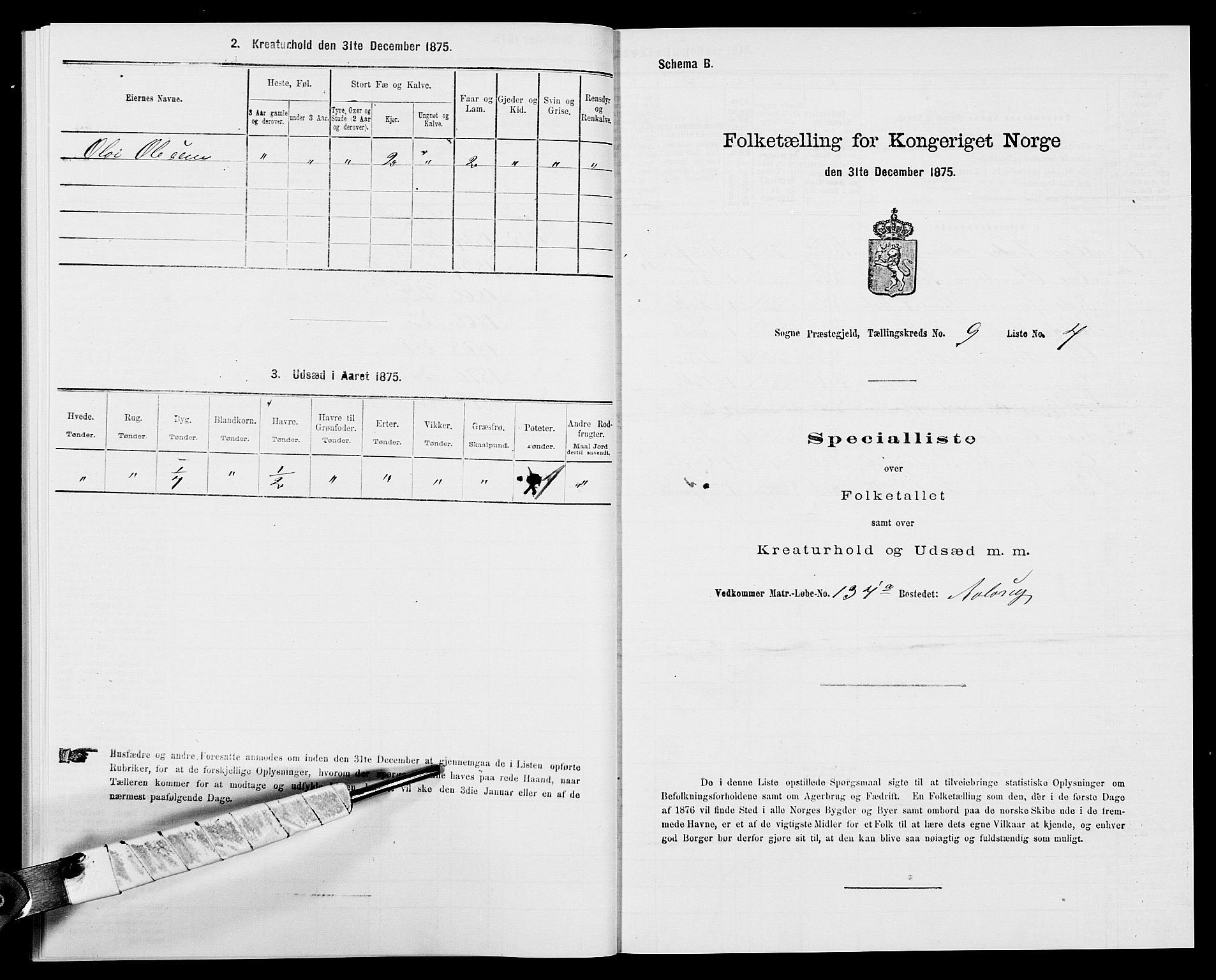 SAK, 1875 census for 1018P Søgne, 1875, p. 746