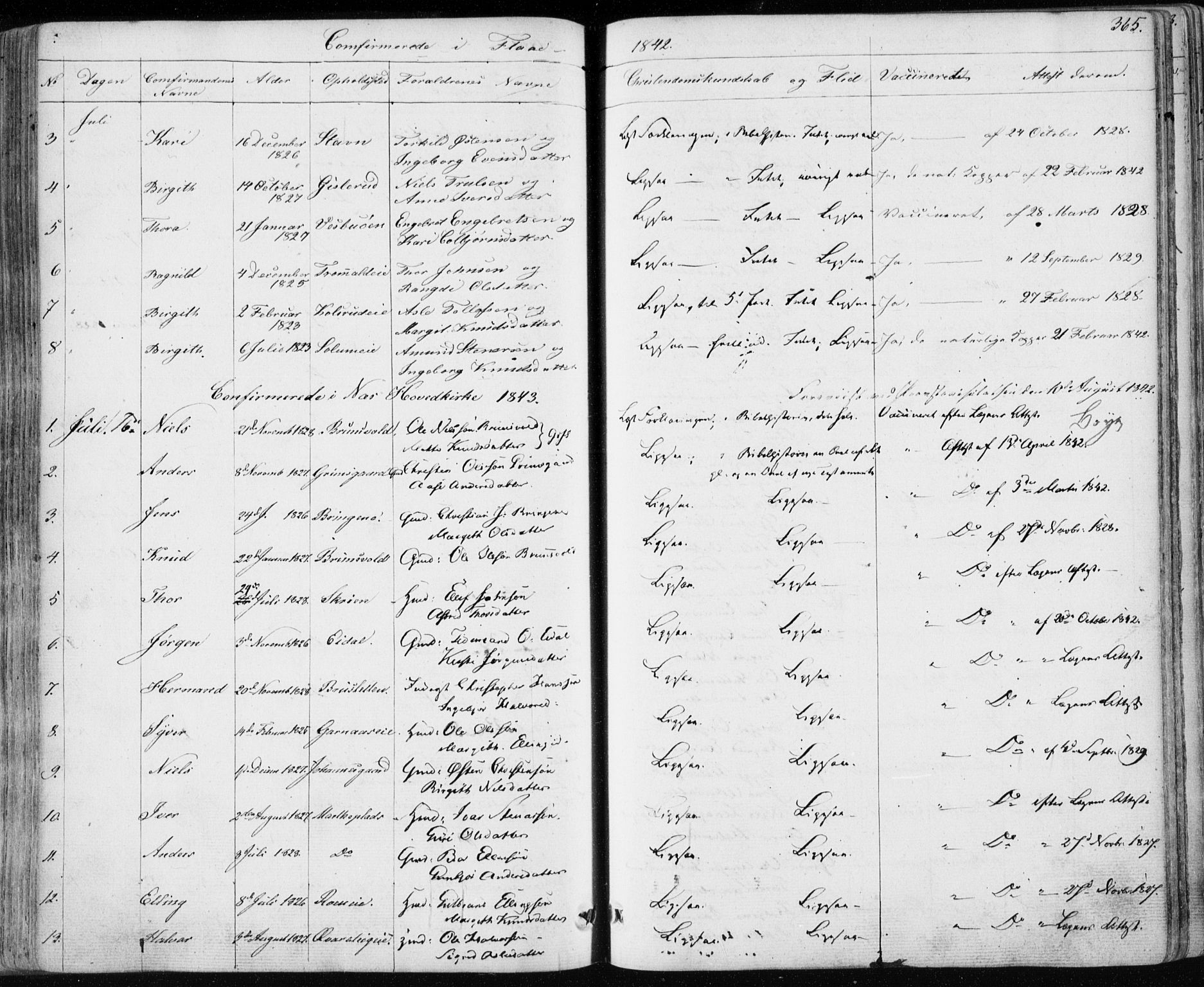 Nes kirkebøker, SAKO/A-236/F/Fa/L0009: Parish register (official) no. 9, 1834-1863, p. 365