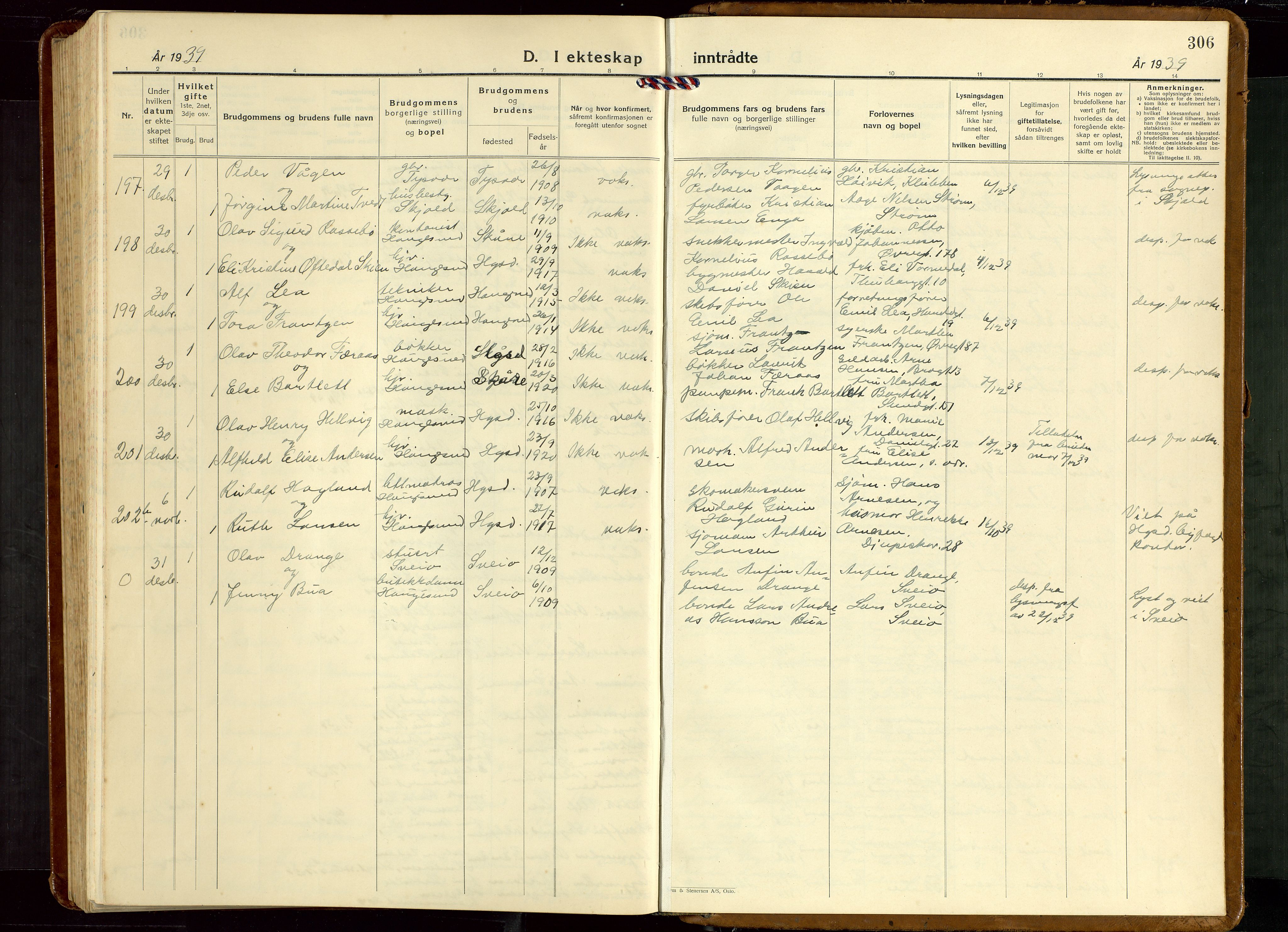 Haugesund sokneprestkontor, AV/SAST-A -101863/H/Ha/Hab/L0013: Parish register (copy) no. B 13, 1931-1943, p. 306