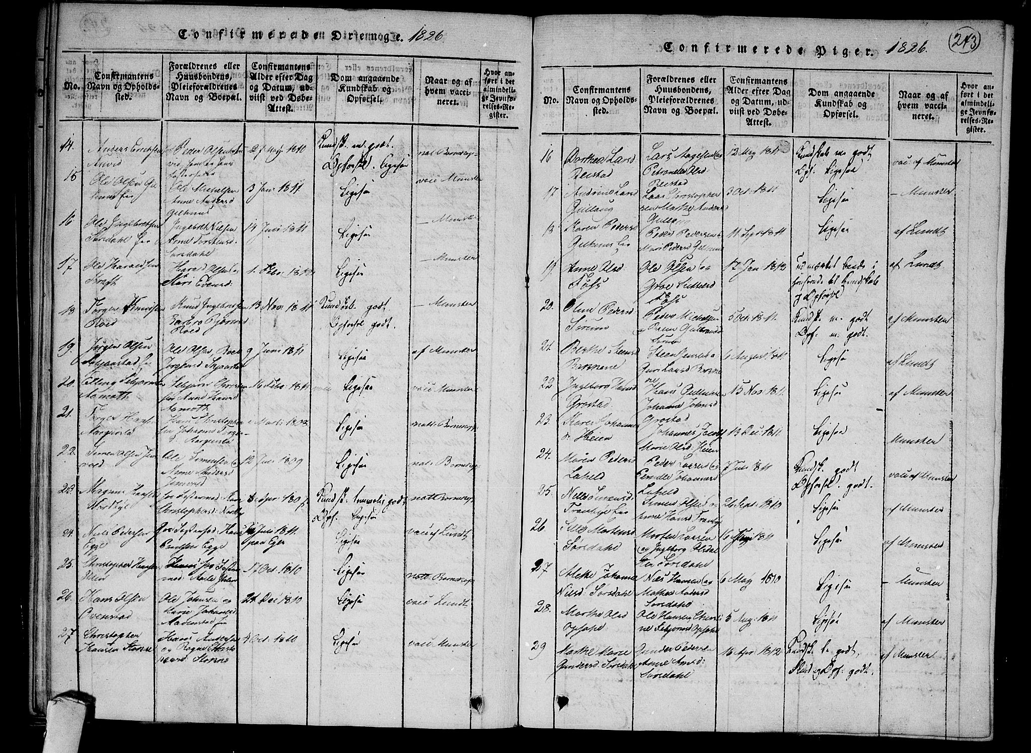Lier kirkebøker, AV/SAKO-A-230/F/Fa/L0009: Parish register (official) no. I 9, 1824-1827, p. 243