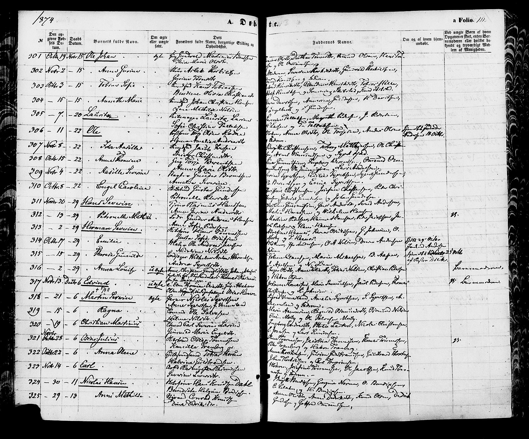 Kristiansand domprosti, AV/SAK-1112-0006/F/Fa/L0015: Parish register (official) no. A 15, 1867-1880, p. 111