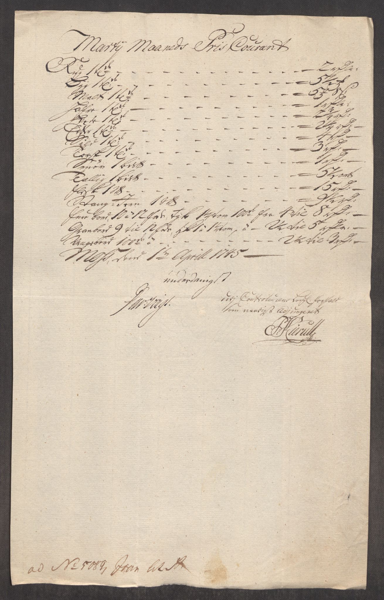 Rentekammeret inntil 1814, Realistisk ordnet avdeling, AV/RA-EA-4070/Oe/L0003: [Ø1]: Priskuranter, 1745-1748, p. 30