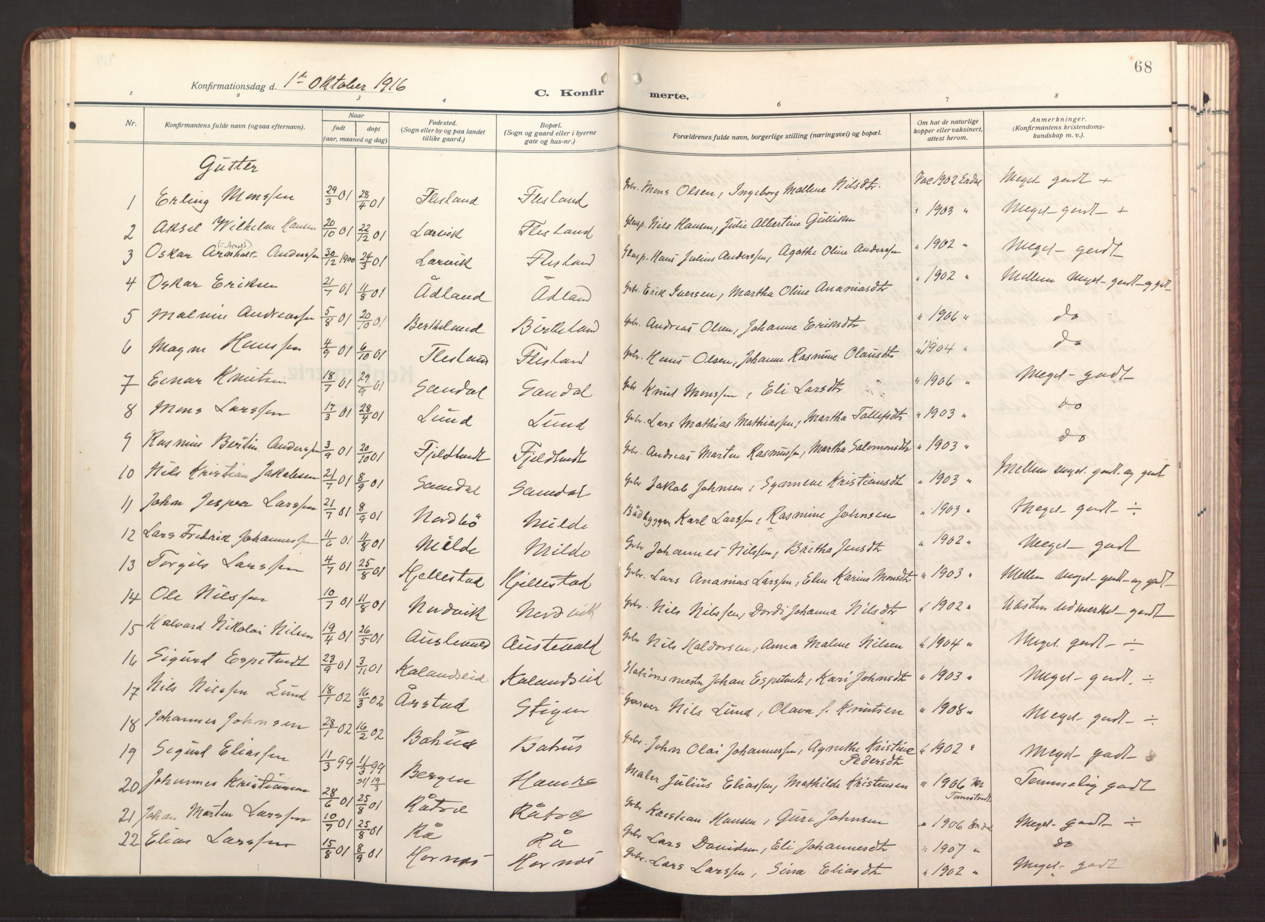 Fana Sokneprestembete, AV/SAB-A-75101/H/Haa/Haab/L0005: Parish register (official) no. B 5, 1915-1923, p. 68