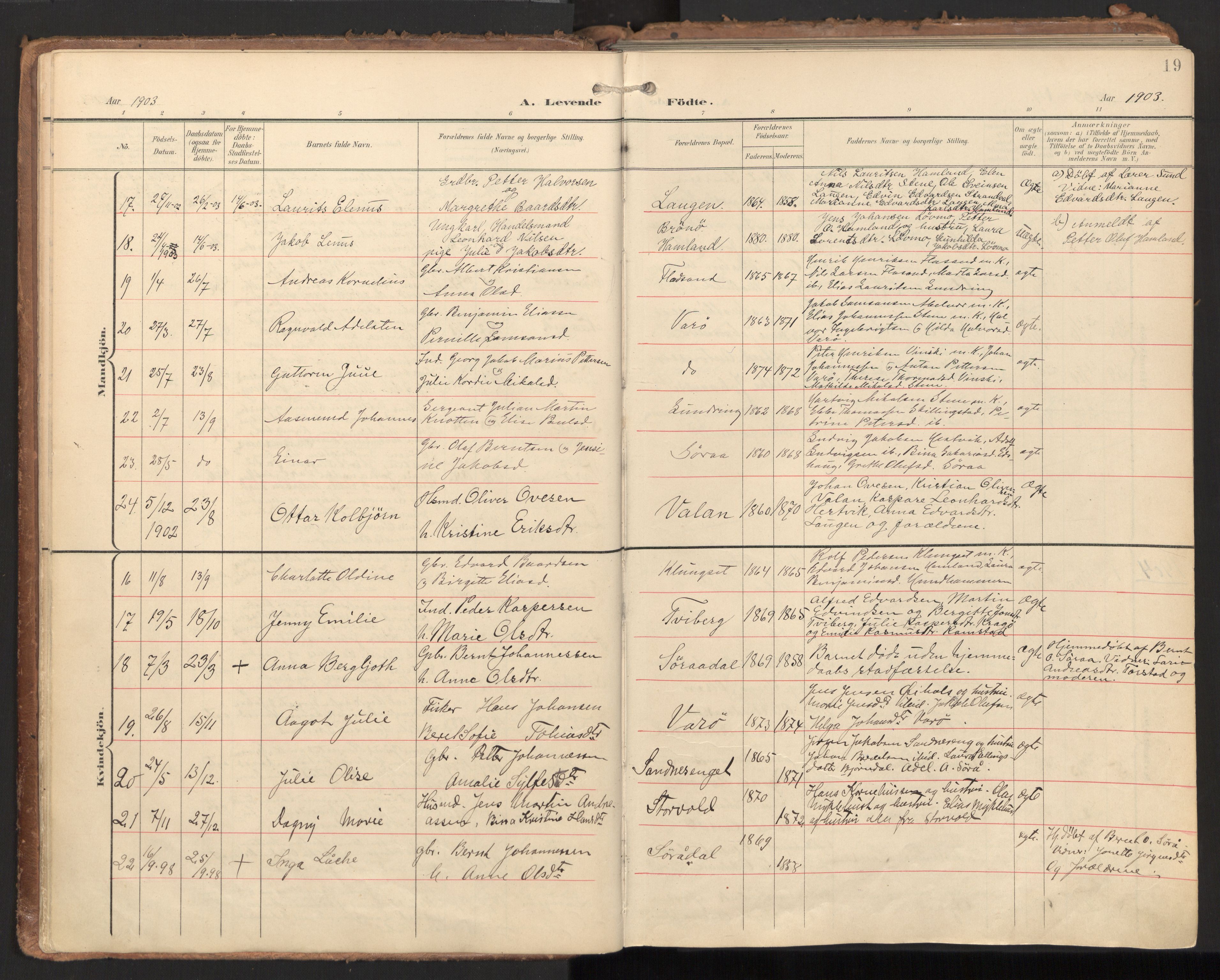 Ministerialprotokoller, klokkerbøker og fødselsregistre - Nord-Trøndelag, SAT/A-1458/784/L0677: Parish register (official) no. 784A12, 1900-1920, p. 19