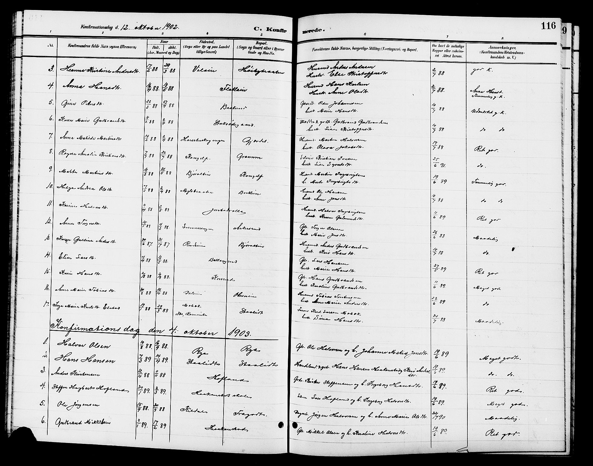 Jevnaker prestekontor, SAH/PREST-116/H/Ha/Hab/L0003: Parish register (copy) no. 3, 1896-1909, p. 116