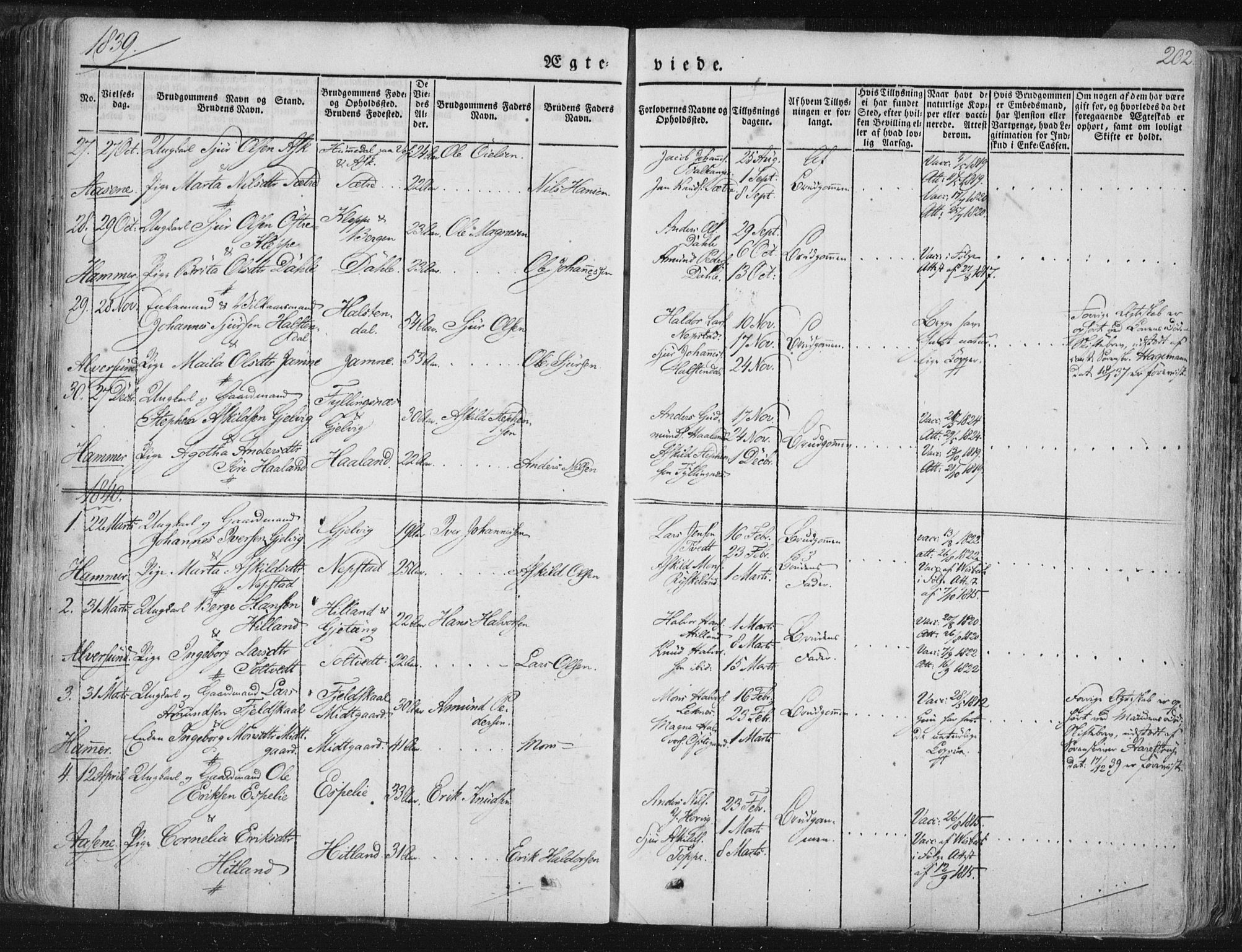 Hamre sokneprestembete, SAB/A-75501/H/Ha/Haa/Haaa/L0012: Parish register (official) no. A 12, 1834-1845, p. 202