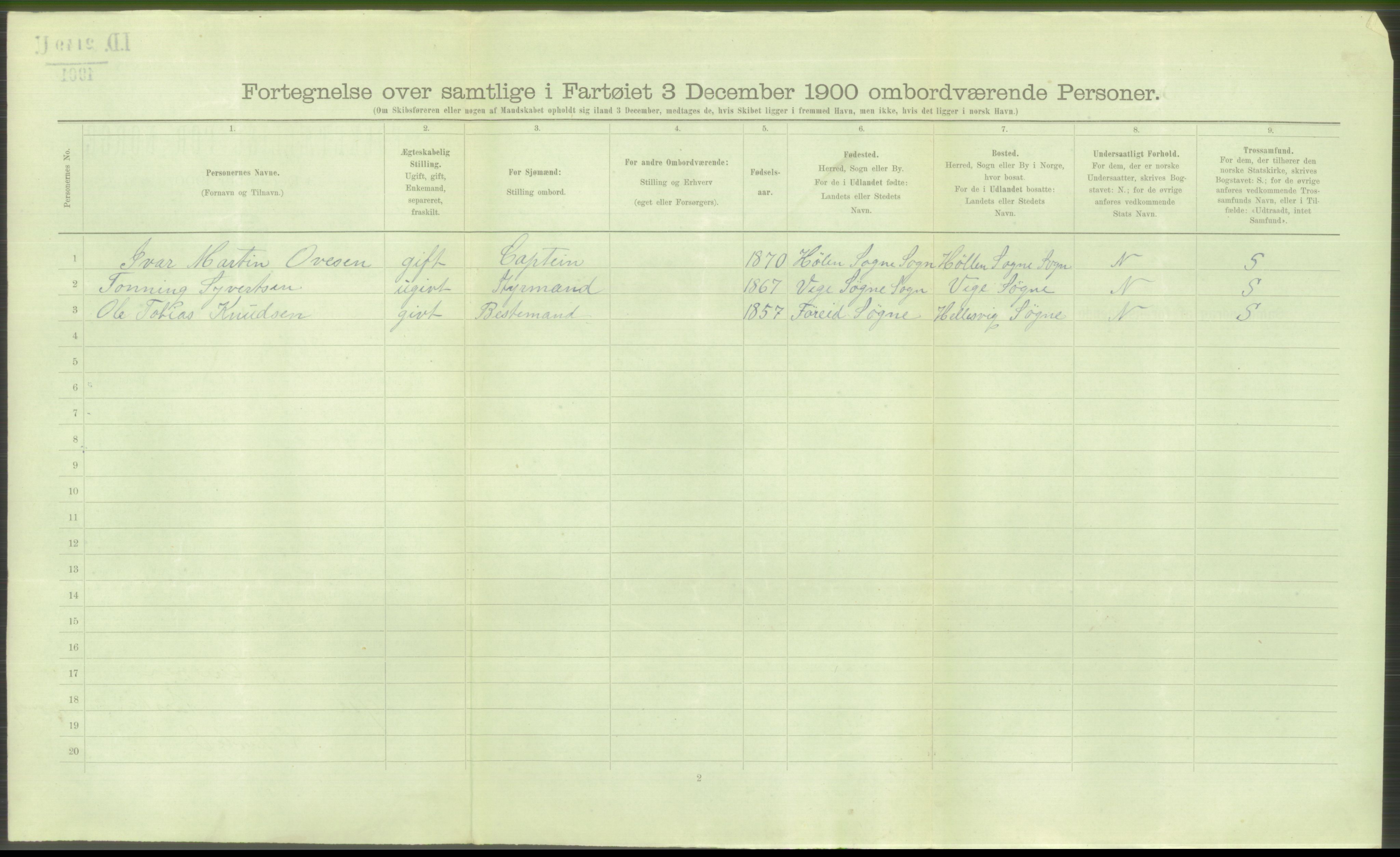 RA, 1900 Census - ship lists from ships in Norwegian harbours, harbours abroad and at sea, 1900, p. 3658