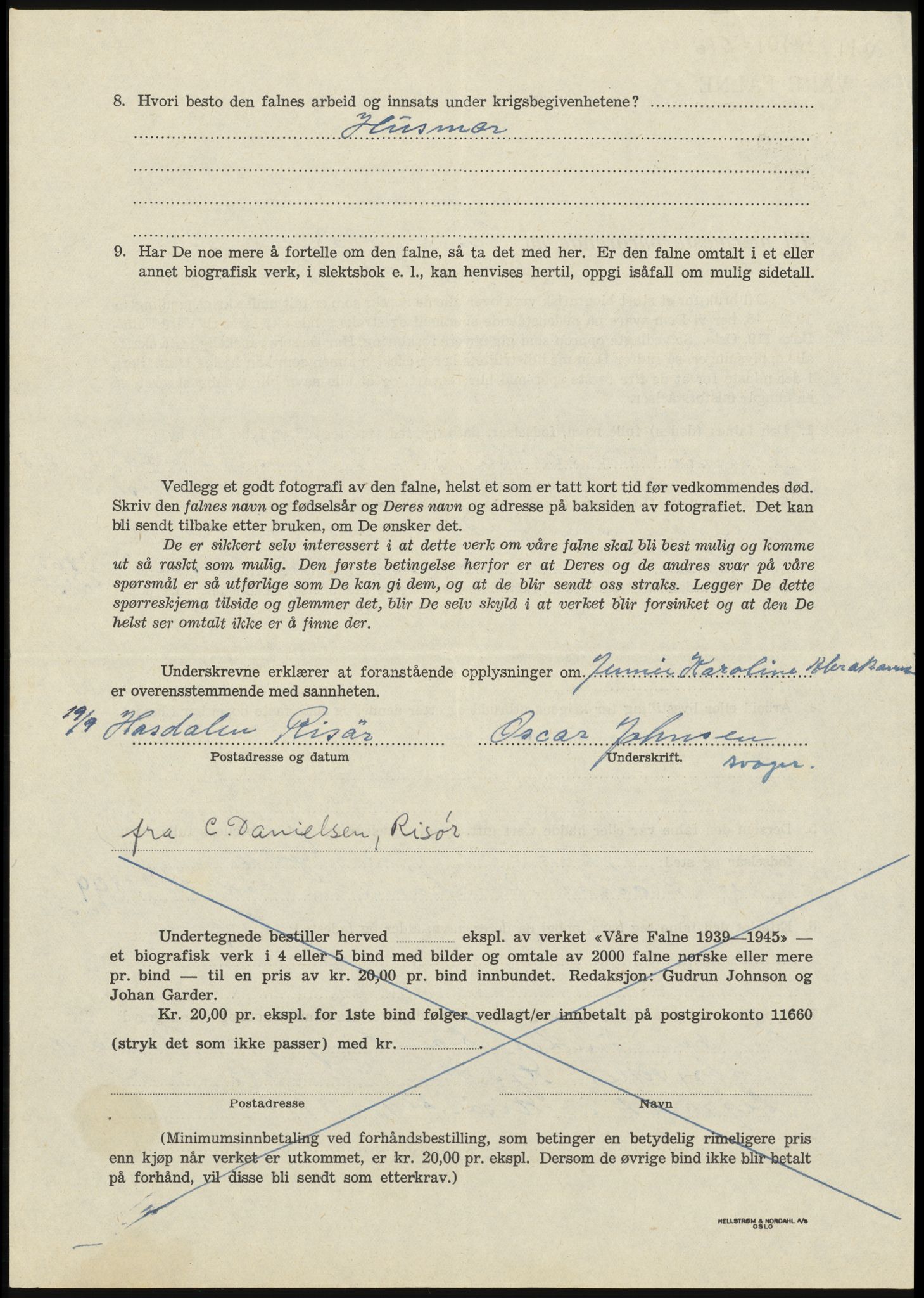 Sosialdepartementet, Våre Falne, AV/RA-S-1708/E/Ee/L0025: Personmapper: Abelsen 01 - Amundsen, H. 65, 1945-1951, p. 200