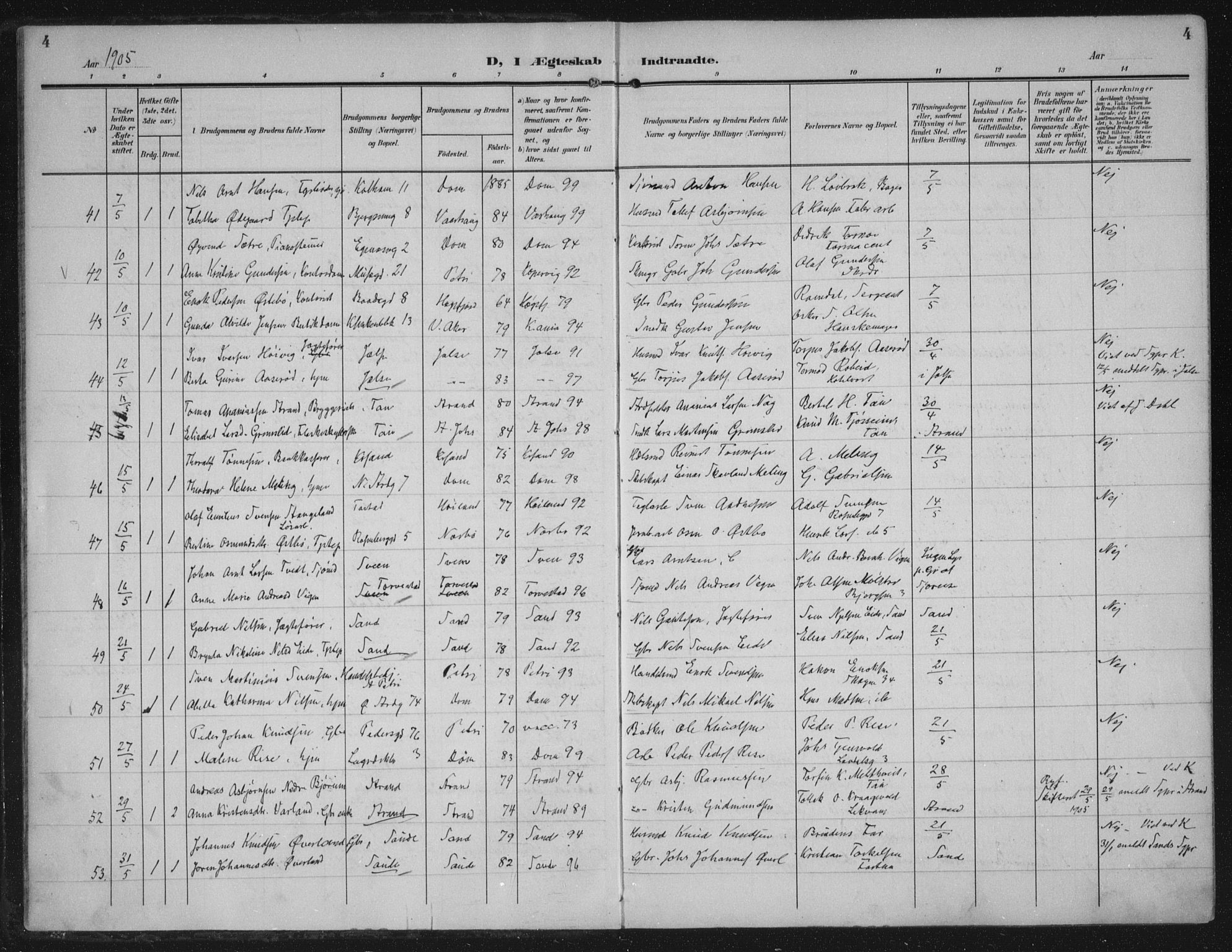 Domkirken sokneprestkontor, SAST/A-101812/002/A/L0016: Parish register (official) no. A 33, 1905-1922, p. 4