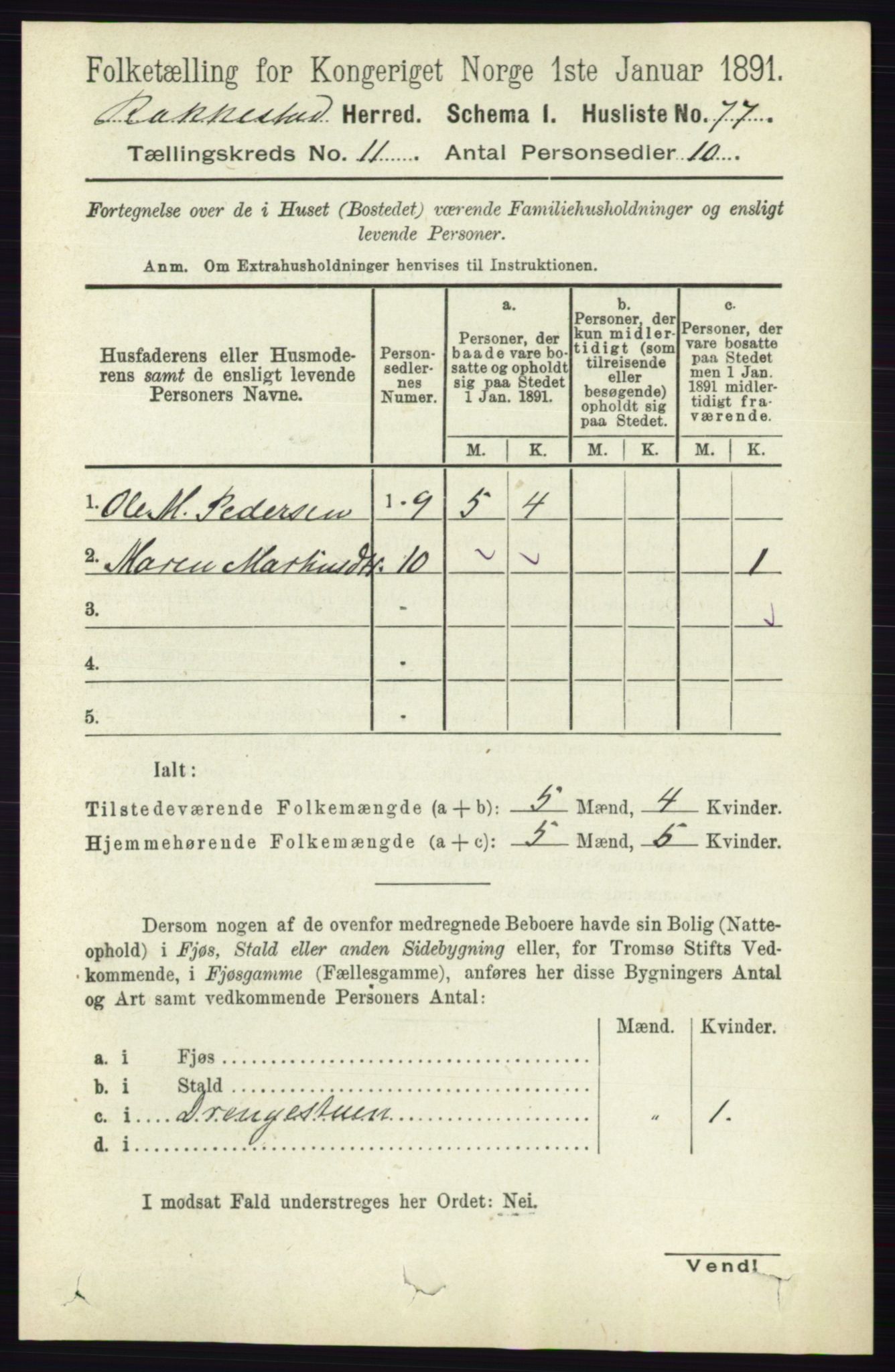 RA, 1891 census for 0128 Rakkestad, 1891, p. 5155