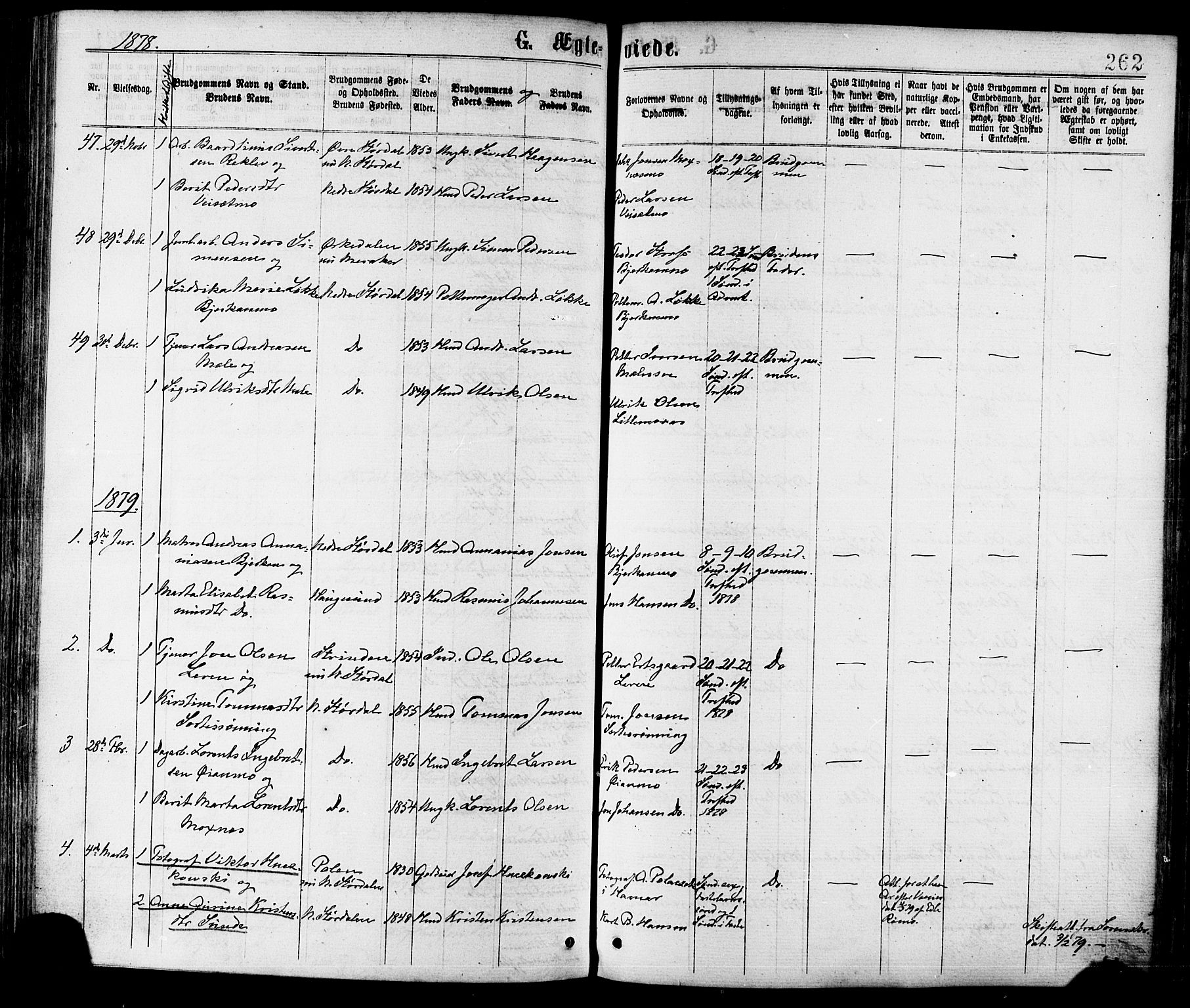 Ministerialprotokoller, klokkerbøker og fødselsregistre - Nord-Trøndelag, SAT/A-1458/709/L0076: Parish register (official) no. 709A16, 1871-1879, p. 262