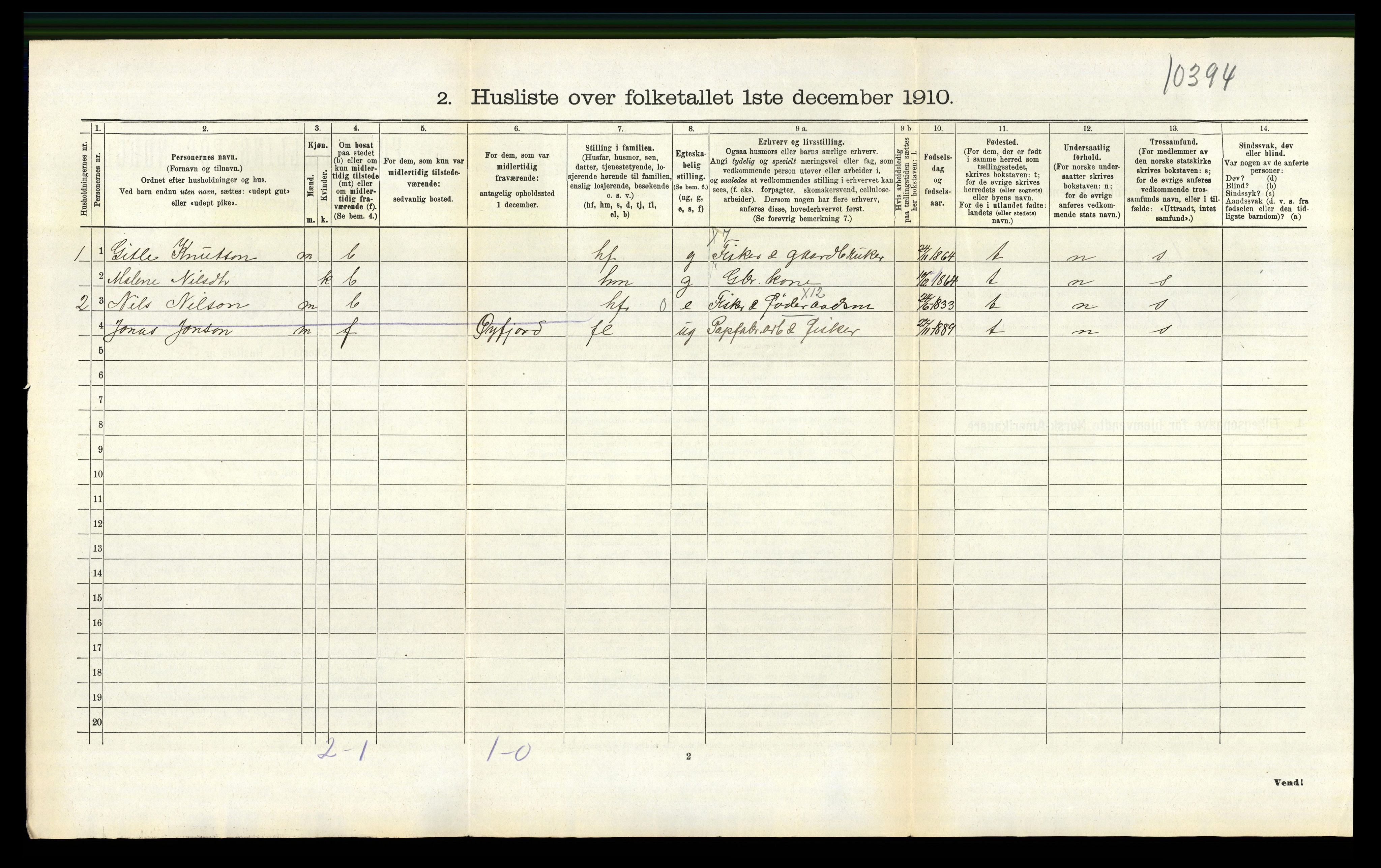 RA, 1910 census for Strandvik, 1910, p. 218