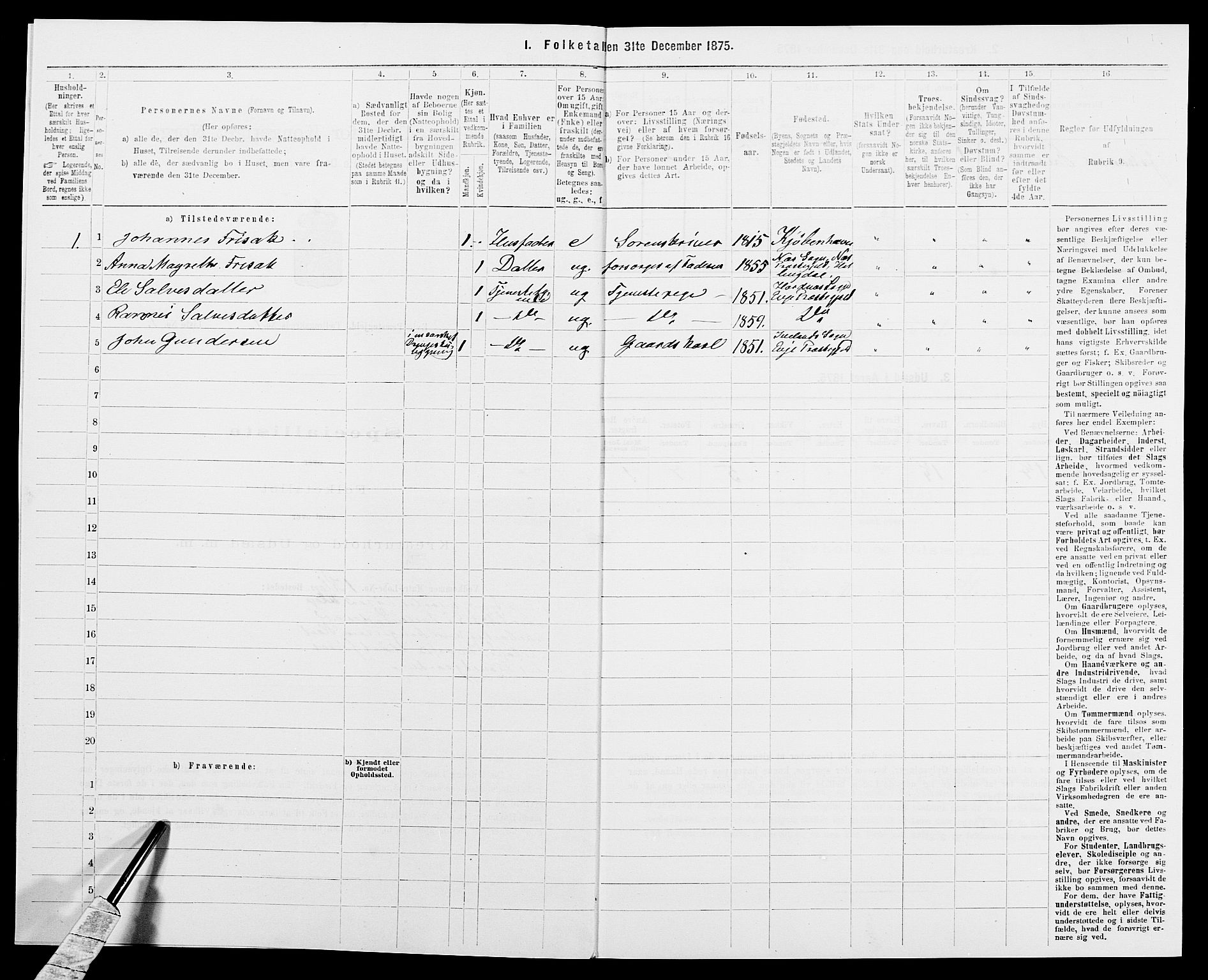 SAK, 1875 census for 0934P Evje, 1875, p. 23