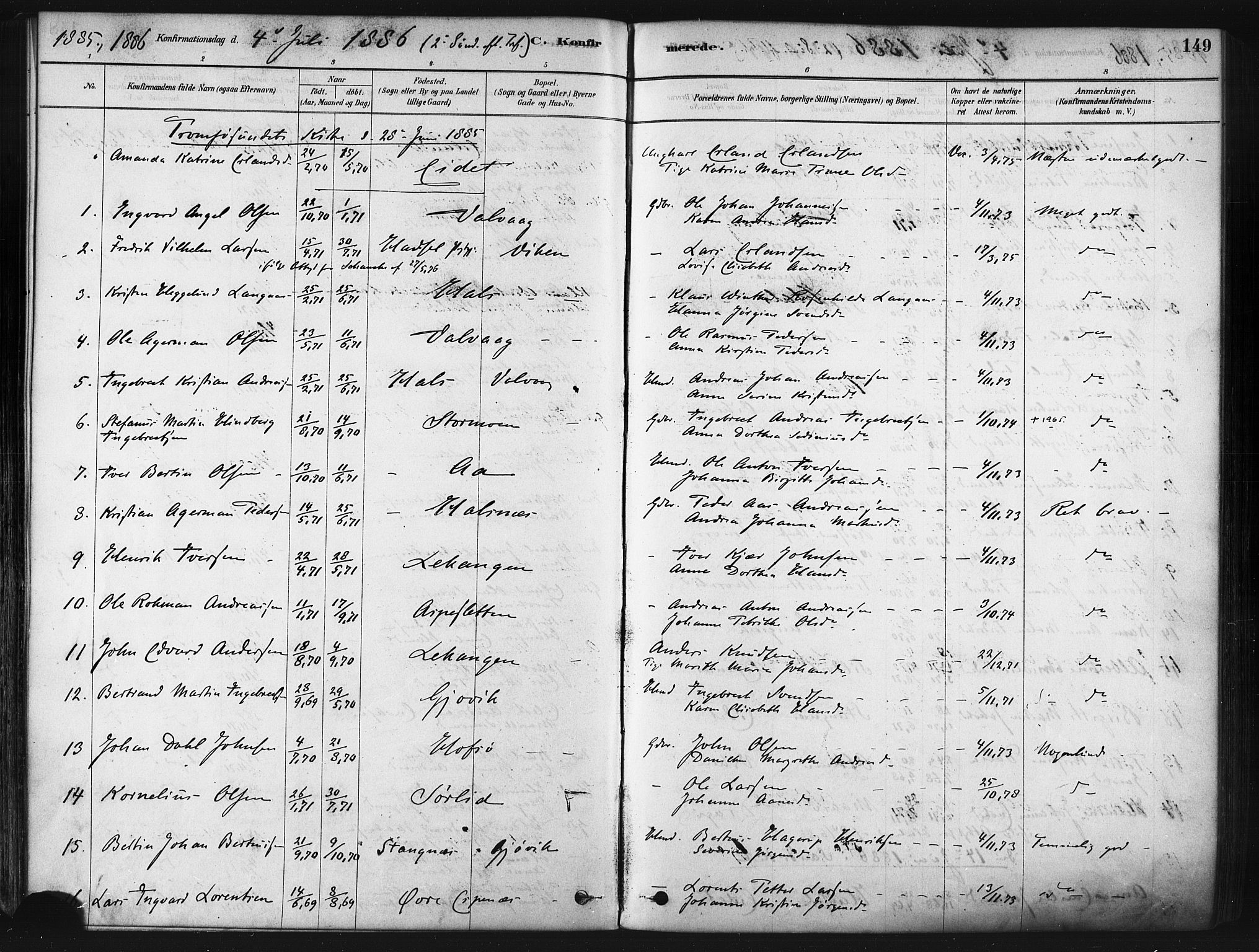 Tranøy sokneprestkontor, SATØ/S-1313/I/Ia/Iaa/L0009kirke: Parish register (official) no. 9, 1878-1904, p. 149