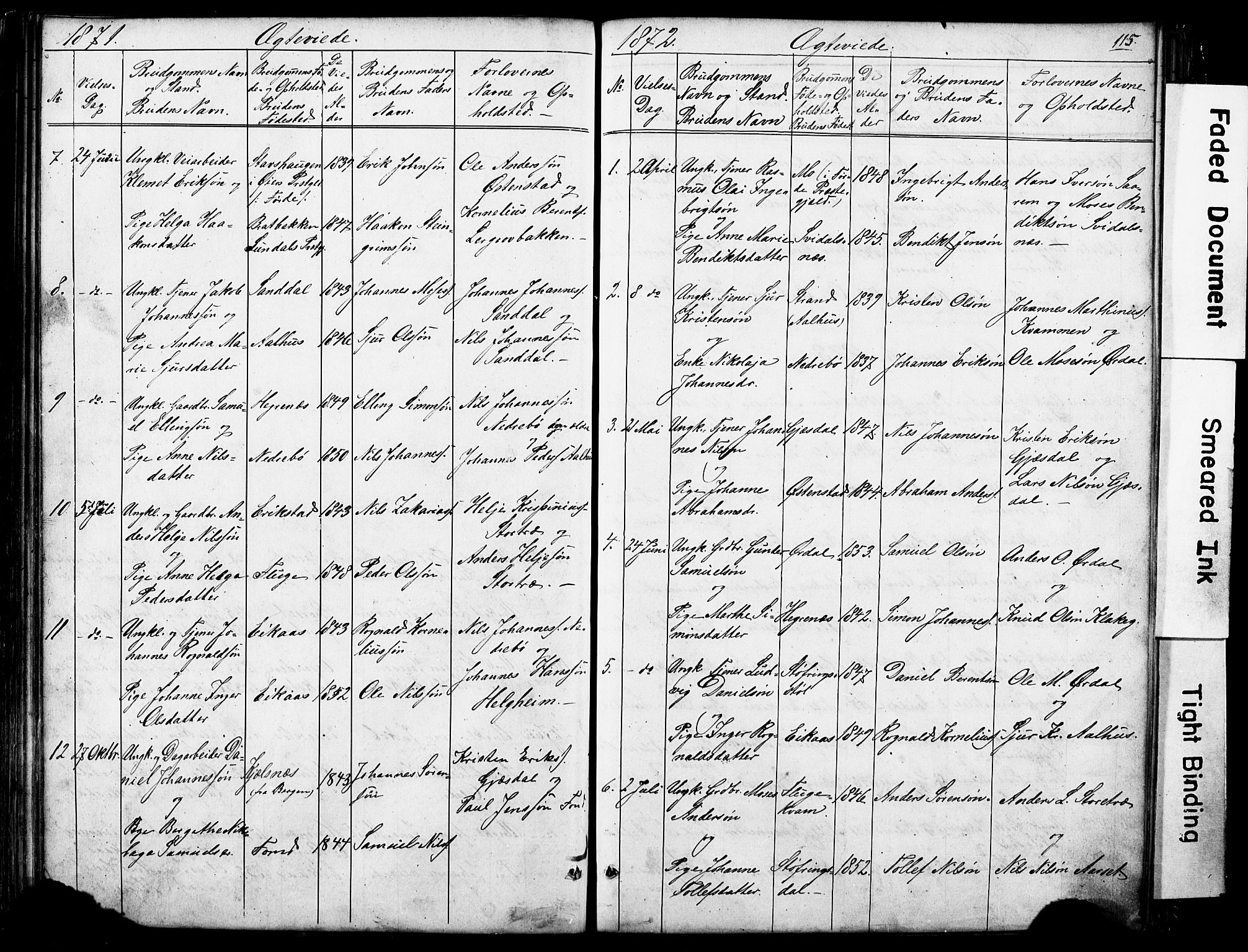 Jølster sokneprestembete, SAB/A-80701/H/Hab/Haba/L0001: Parish register (copy) no. A 1, 1853-1894, p. 115