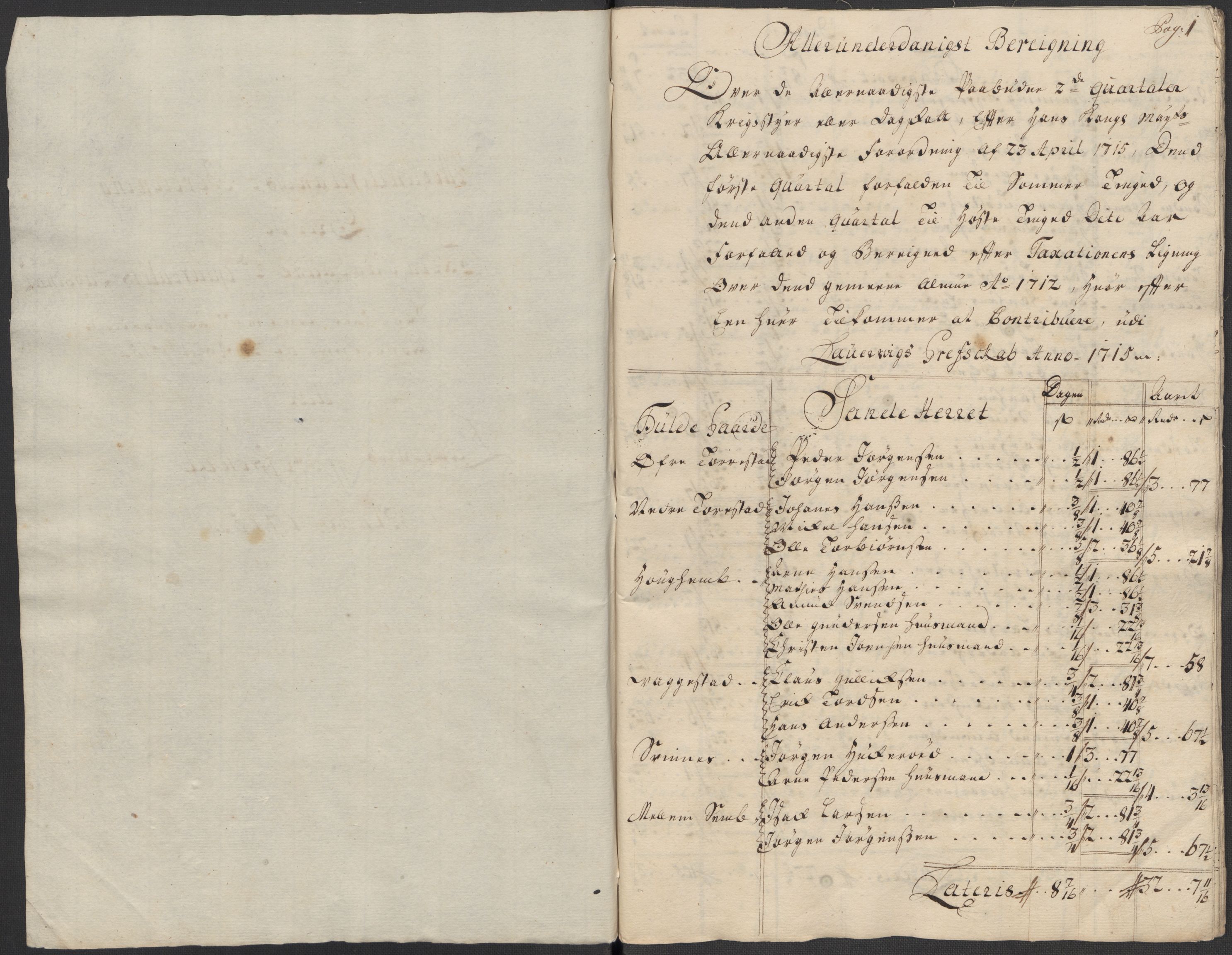 Rentekammeret inntil 1814, Reviderte regnskaper, Fogderegnskap, AV/RA-EA-4092/R33/L1986: Fogderegnskap Larvik grevskap, 1714-1715, p. 454