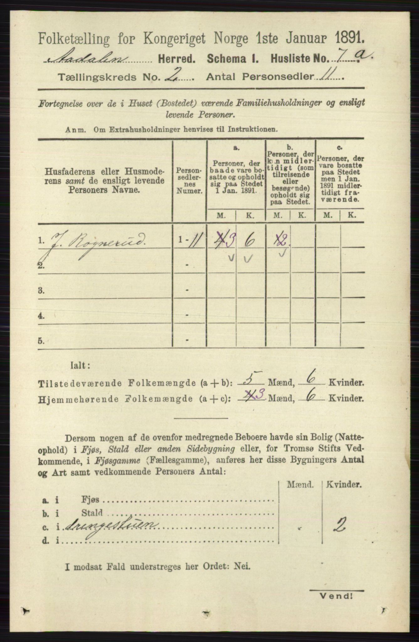 RA, 1891 census for 0614 Ådal, 1891, p. 594