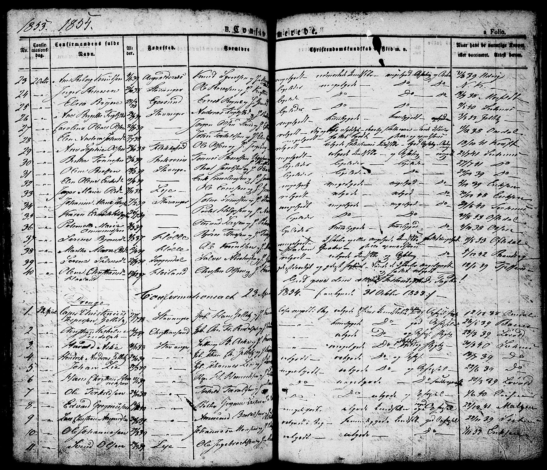 Domkirken sokneprestkontor, AV/SAST-A-101812/001/30/30BA/L0011: Parish register (official) no. A 11, 1832-1856