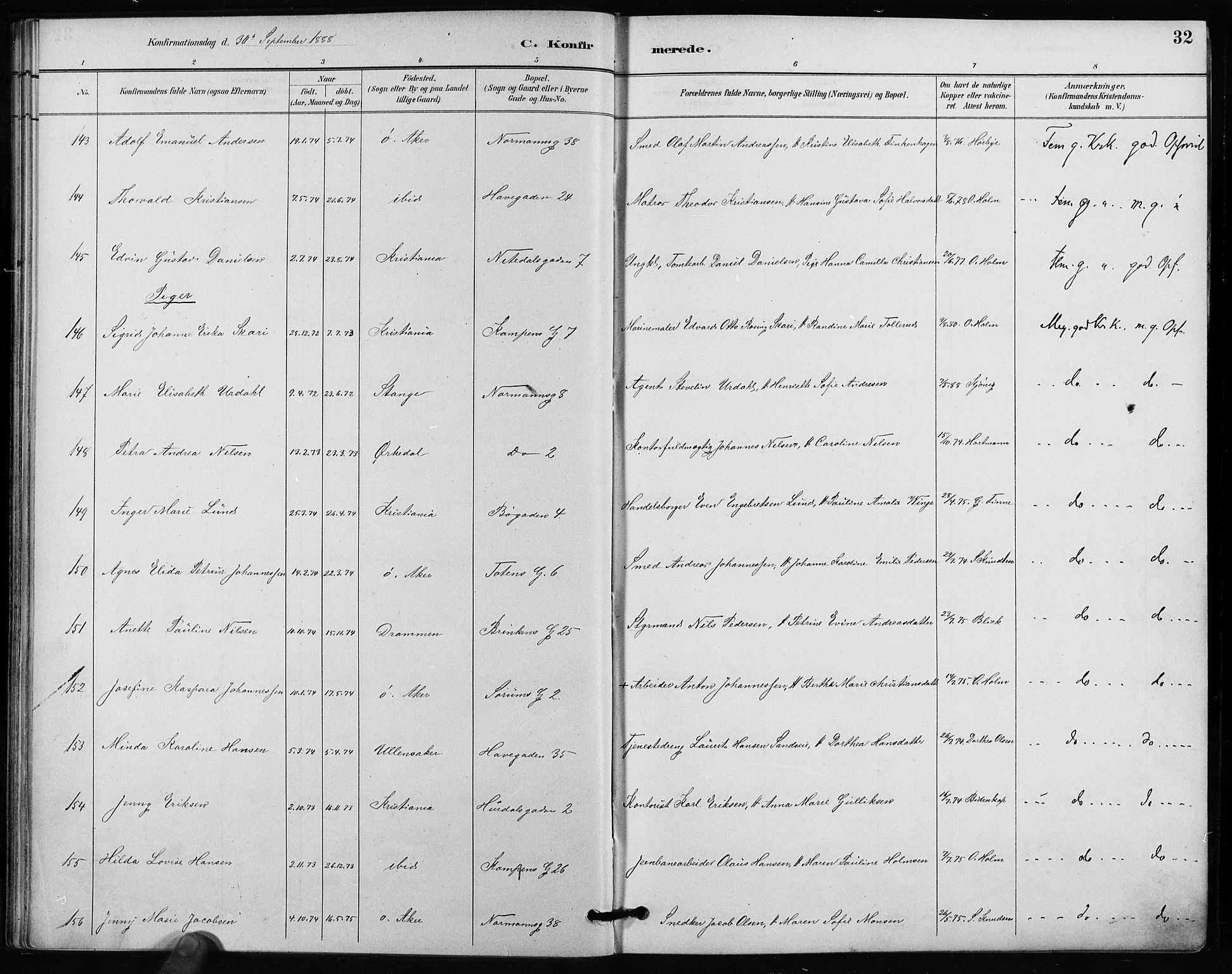 Kampen prestekontor Kirkebøker, AV/SAO-A-10853/F/Fa/L0004: Parish register (official) no. I 4, 1885-1892, p. 32