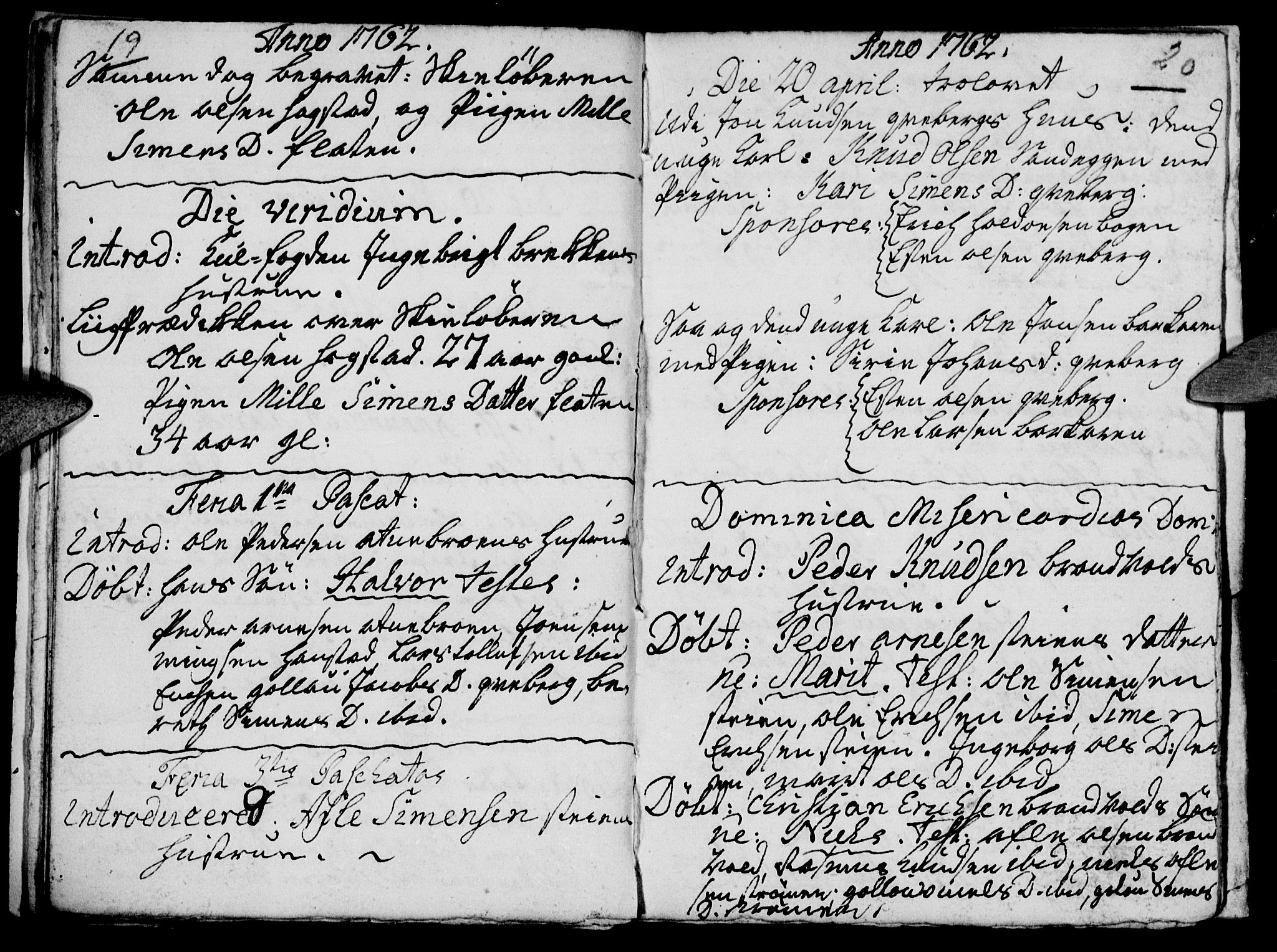 Tynset prestekontor, SAH/PREST-058/H/Ha/Haa/L0004: Parish register (official) no. 4, 1761-1763, p. 19-20