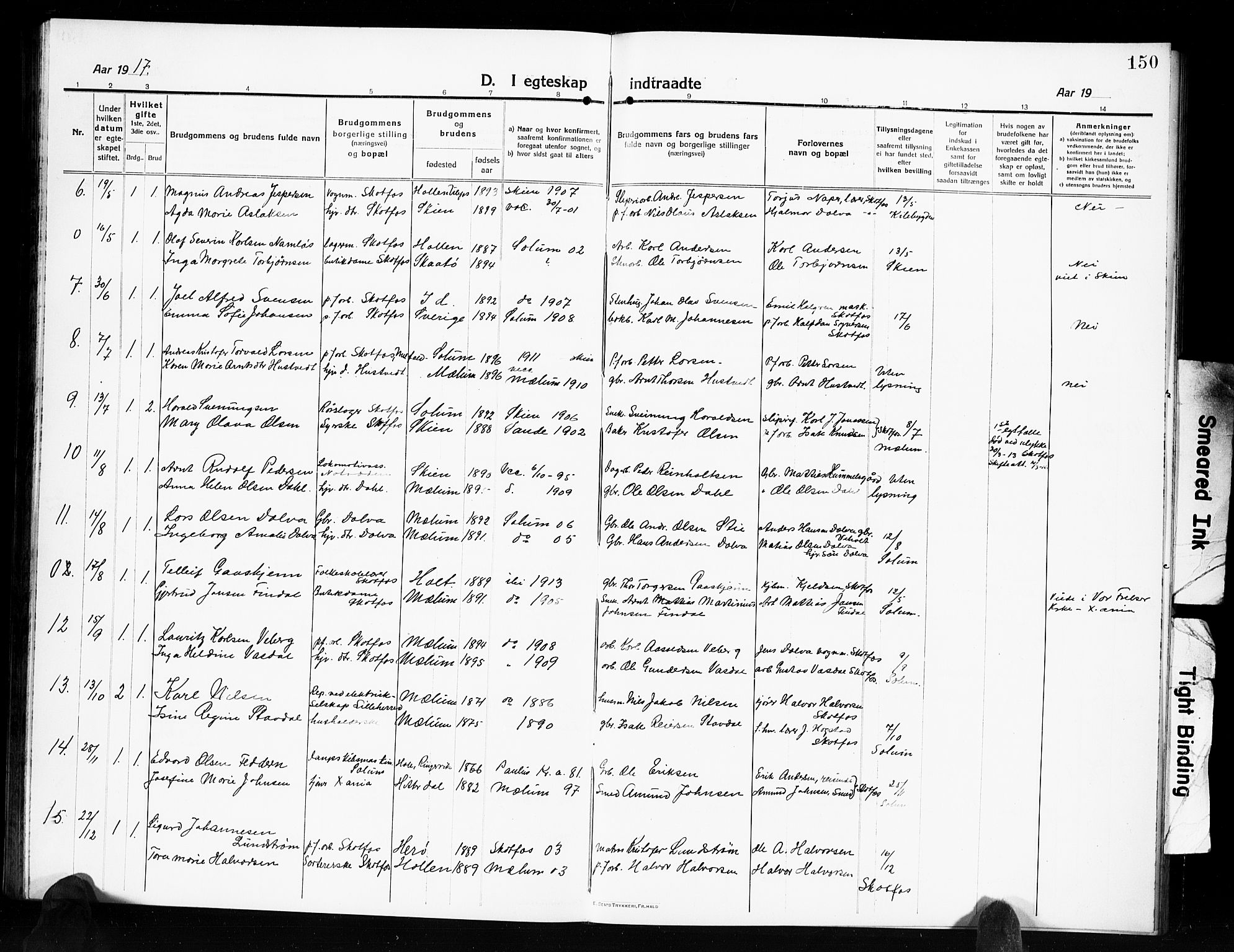 Solum kirkebøker, SAKO/A-306/G/Gb/L0006: Parish register (copy) no. II 6, 1915-1927, p. 150