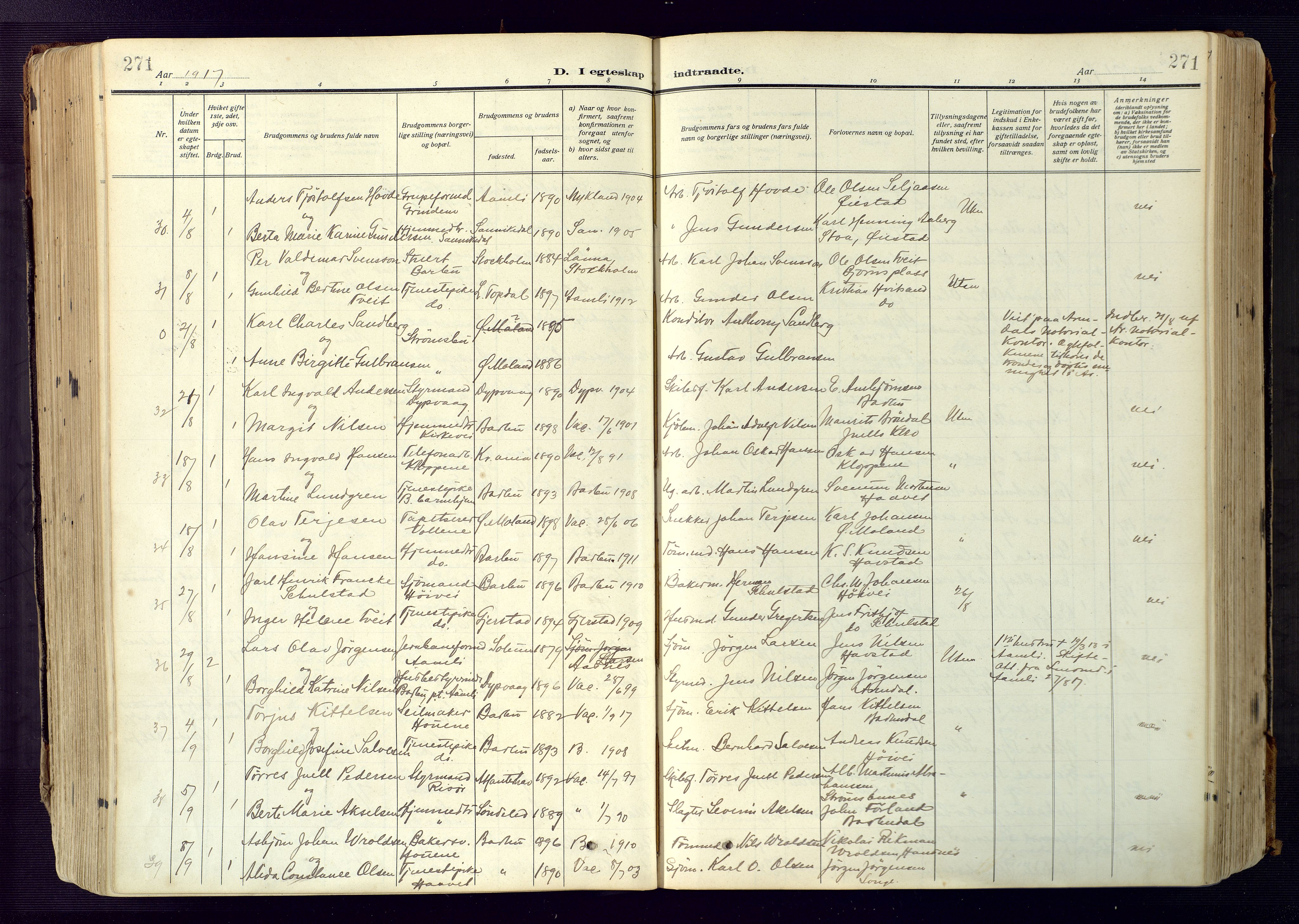 Barbu sokneprestkontor, SAK/1111-0003/F/Fa/L0006: Parish register (official) no. A 6, 1910-1929, p. 271