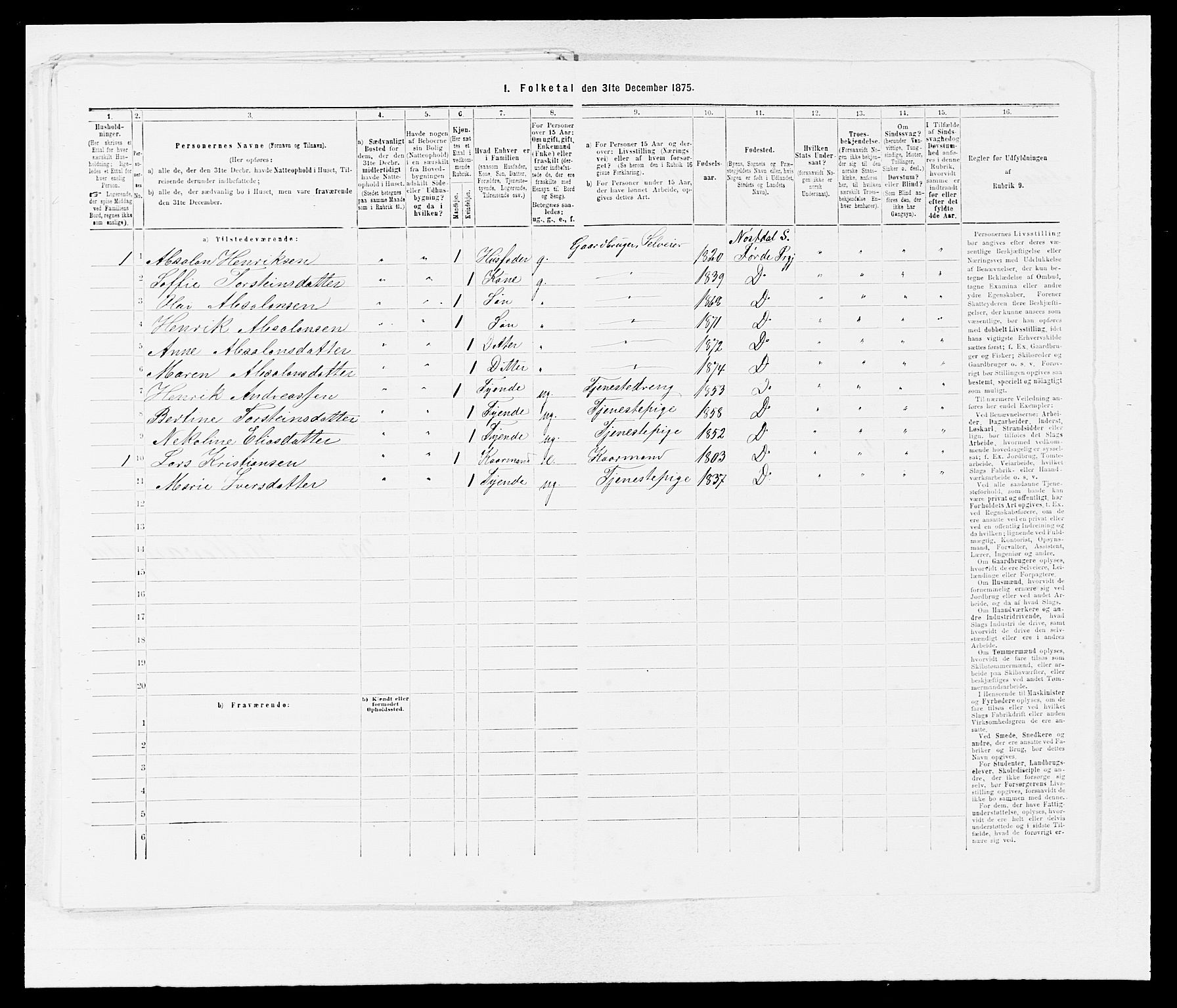 SAB, 1875 census for 1432P Førde, 1875, p. 1002