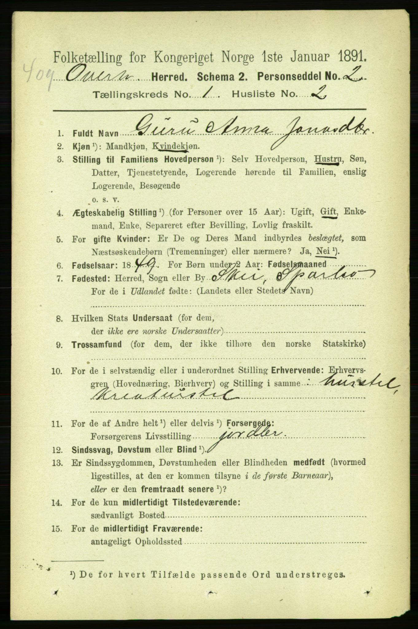 RA, 1891 census for 1744 Overhalla, 1891, p. 89