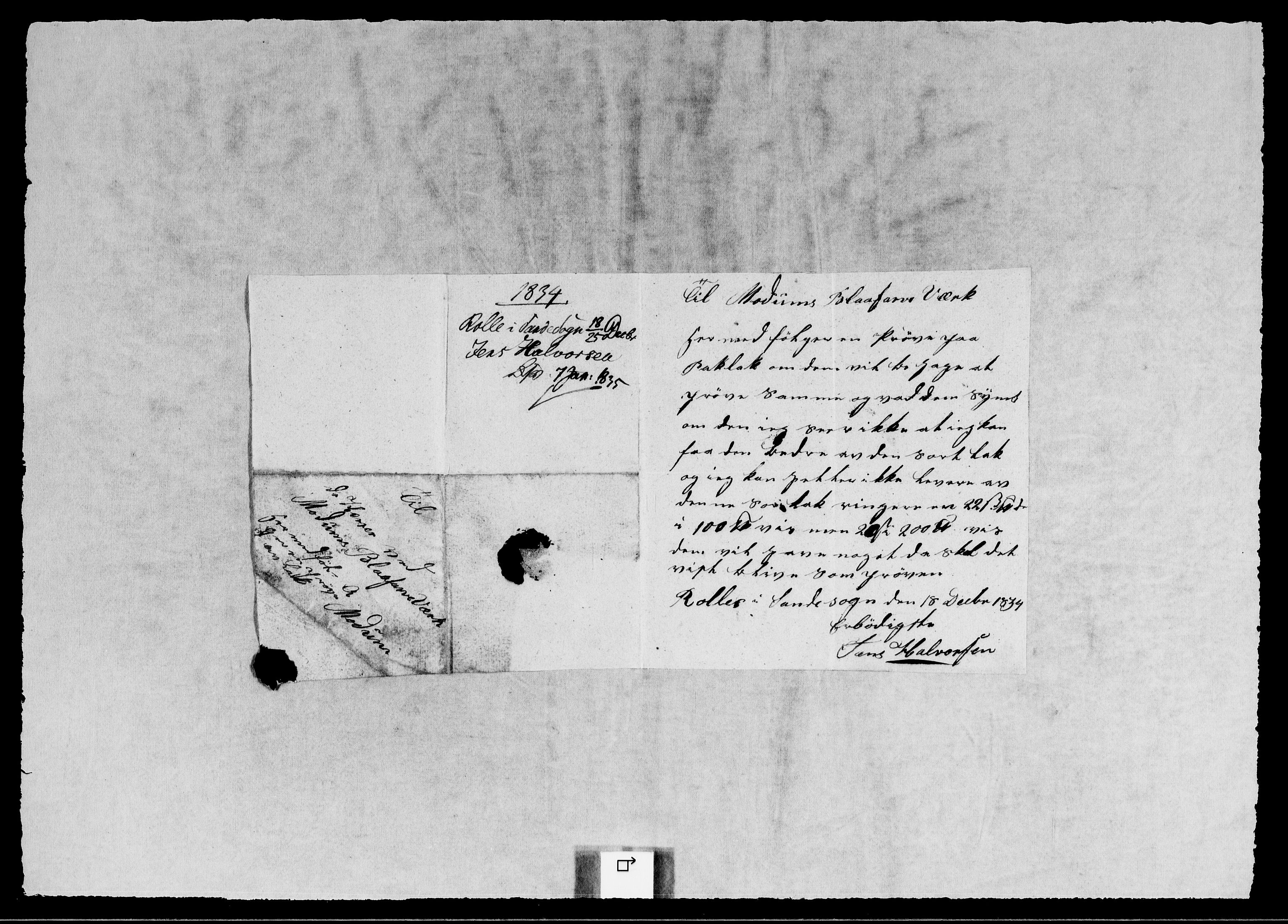 Modums Blaafarveværk, AV/RA-PA-0157/G/Gb/L0114/0001: -- / Innkomne brev H - Y, 1834-1835, p. 6