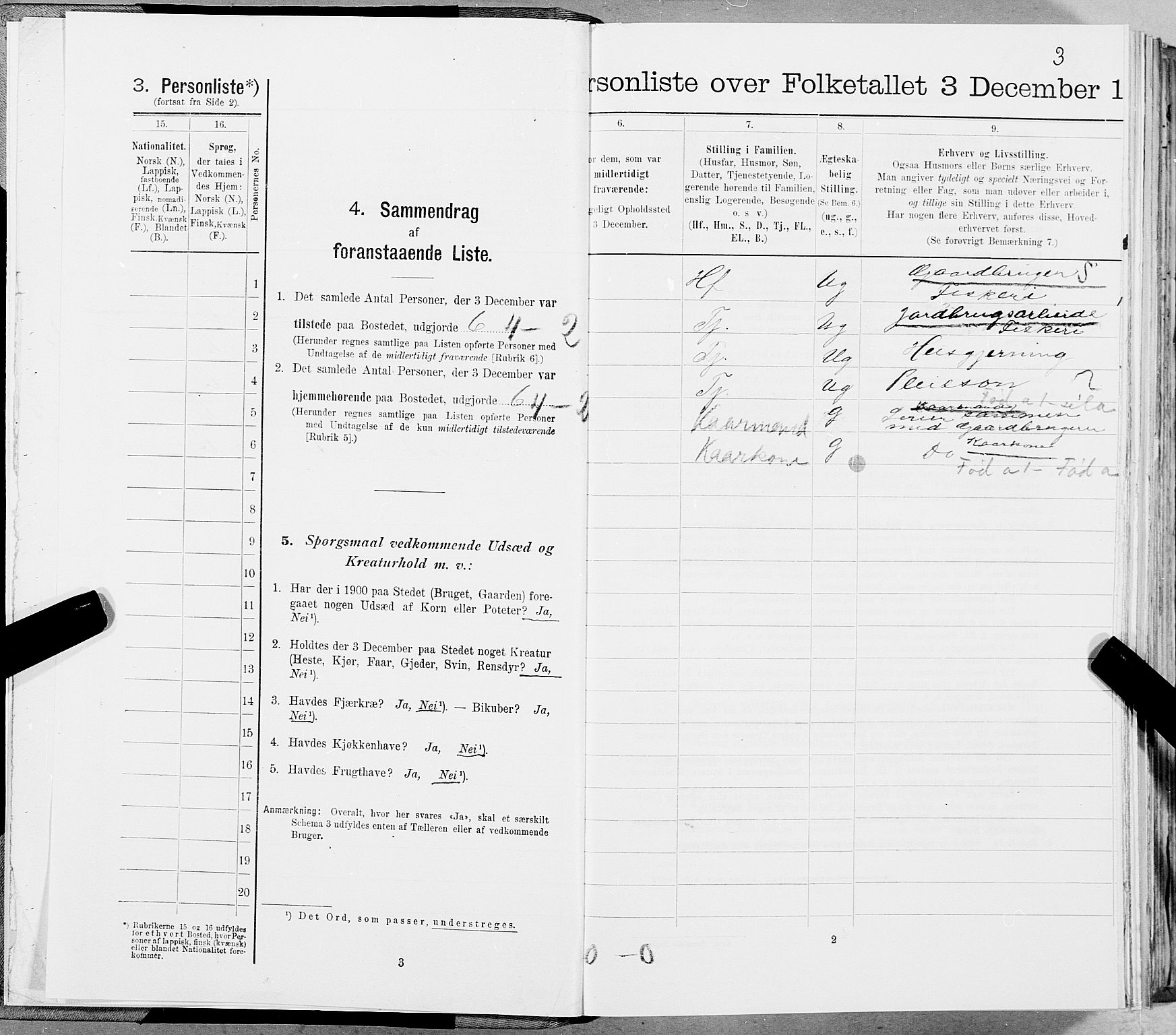 SAT, 1900 census for Skjerstad, 1900, p. 3