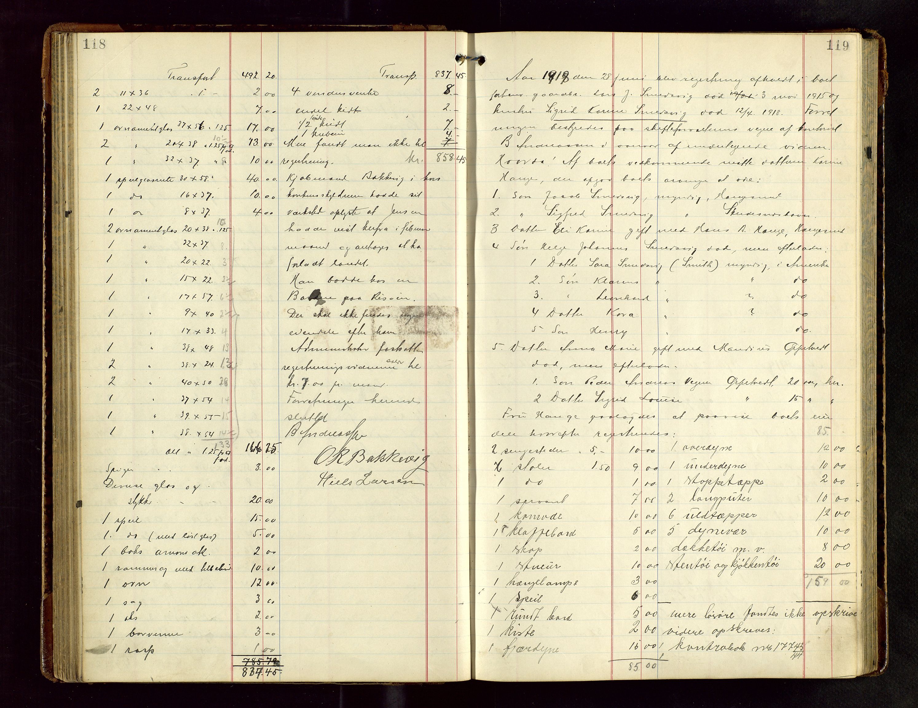 Haugesund tingrett, AV/SAST-A-101415/01/IV/IVB/L0004: Skifteregistreringsprotokoll, med register, 1914-1923, p. 118-119