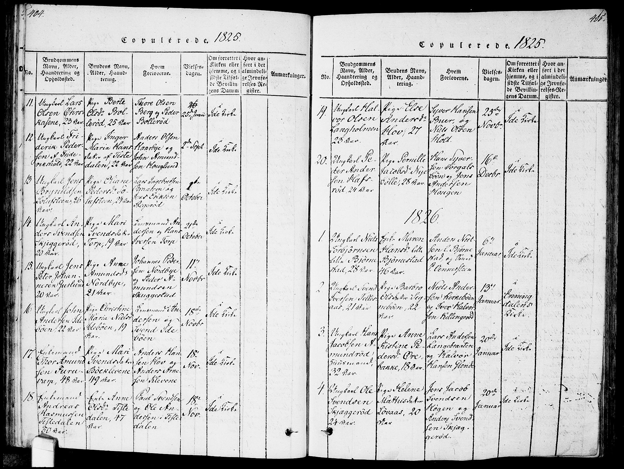 Idd prestekontor Kirkebøker, SAO/A-10911/F/Fc/L0002: Parish register (official) no. III 2, 1815-1831, p. 404-405