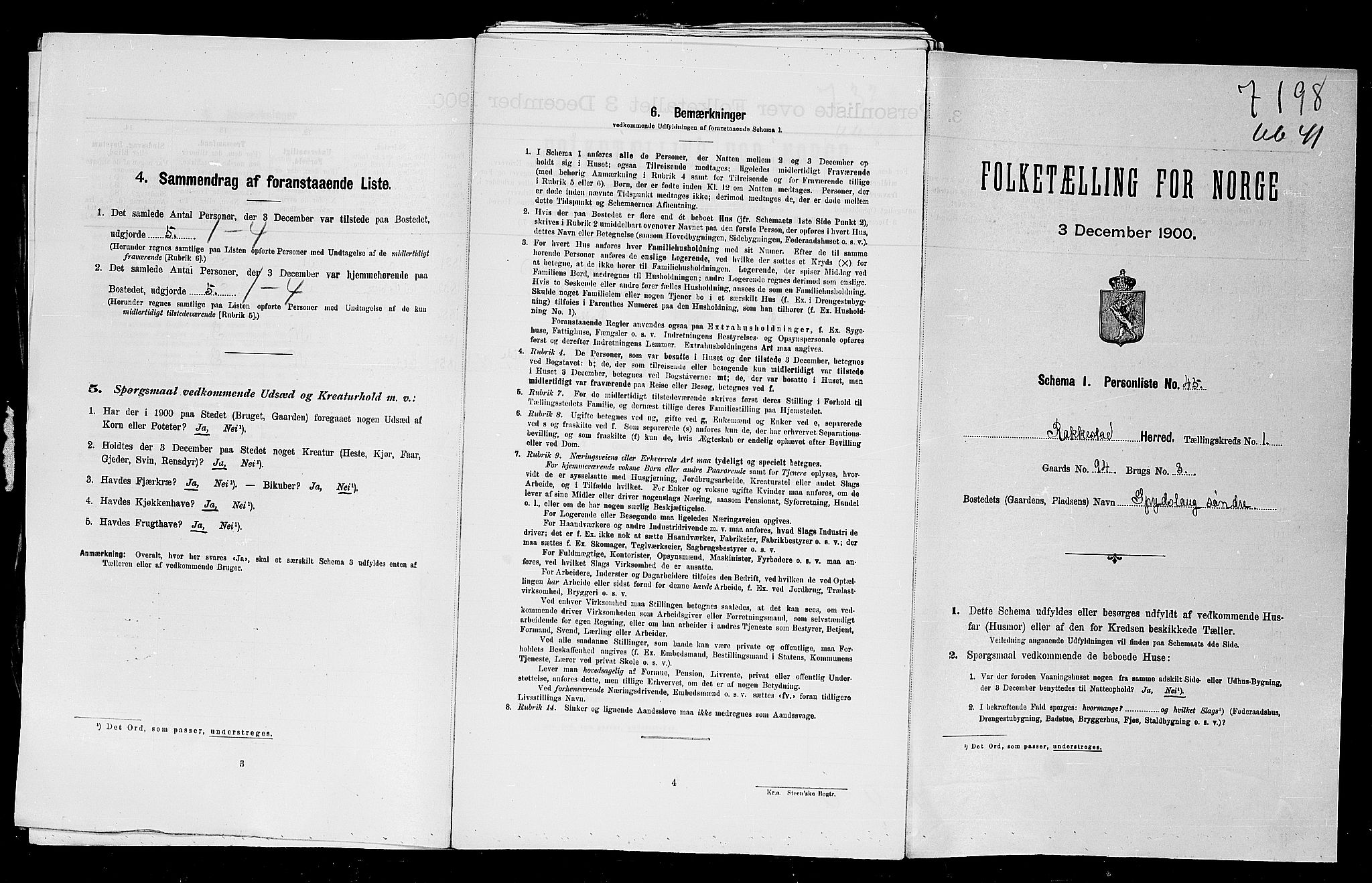 SAO, 1900 census for Rakkestad, 1900