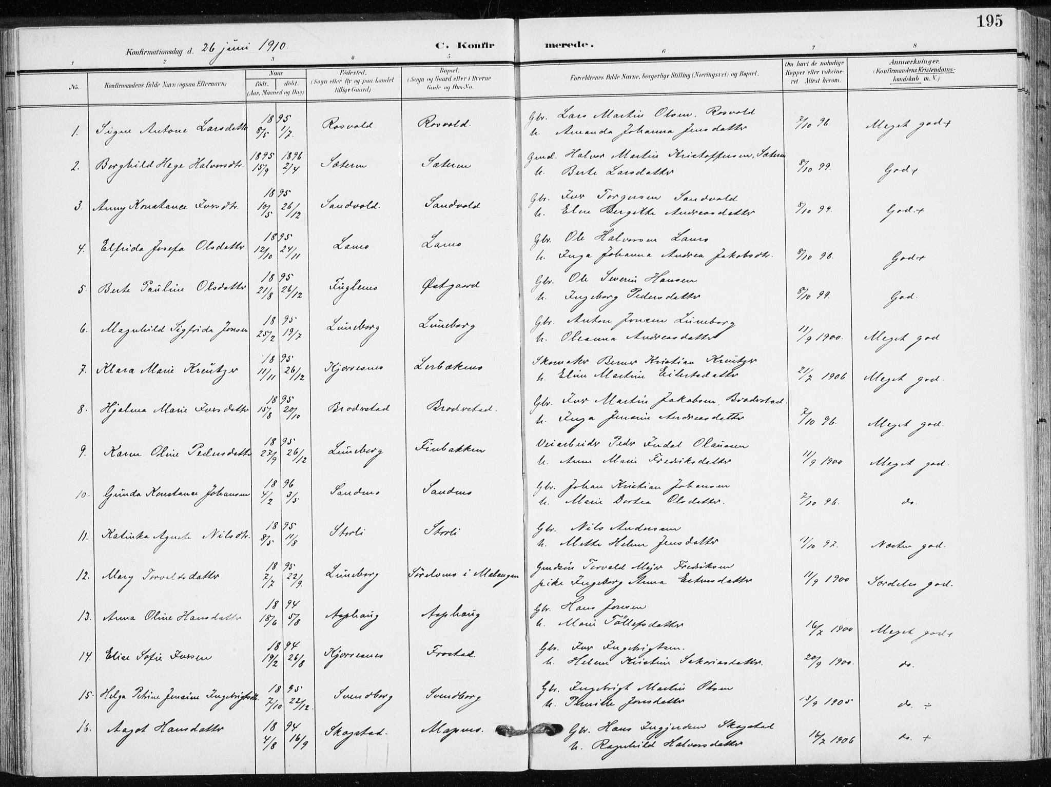 Målselv sokneprestembete, SATØ/S-1311/G/Ga/Gaa/L0011kirke: Parish register (official) no. 11, 1904-1918, p. 195