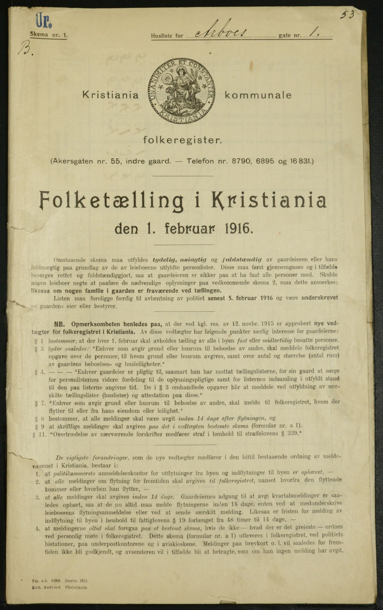 OBA, Municipal Census 1916 for Kristiania, 1916, p. 1665