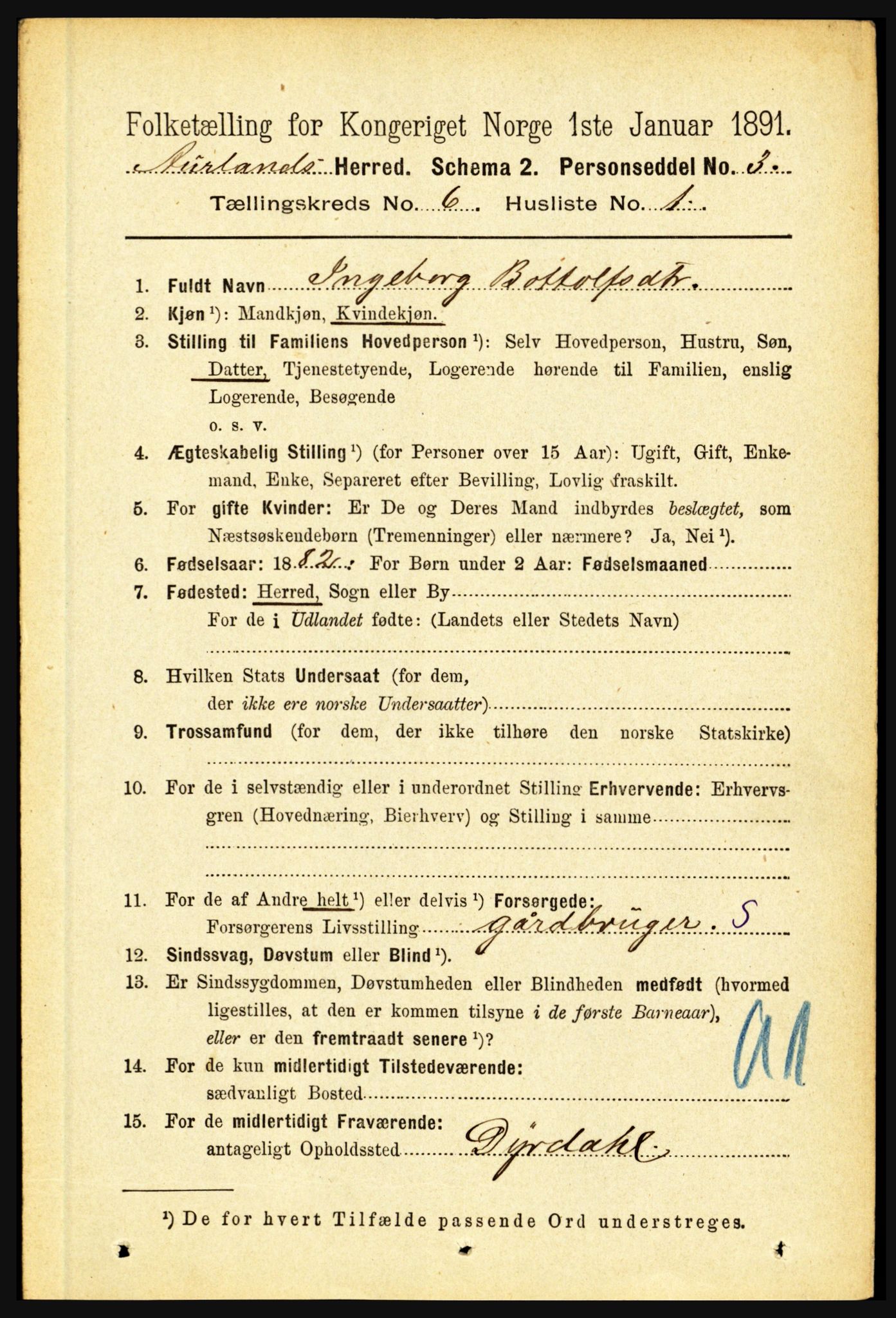 RA, 1891 census for 1421 Aurland, 1891, p. 2285